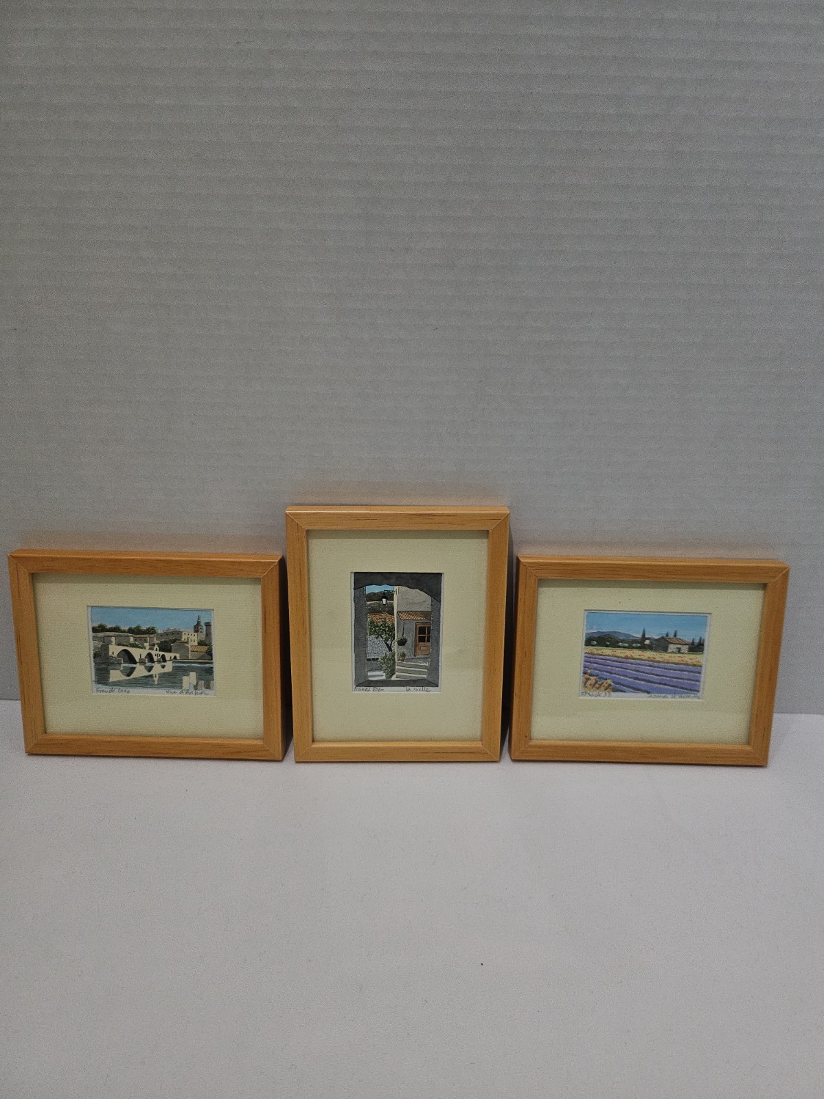 Miniature matted watercolor paintings by Franck of the French Province set of 3