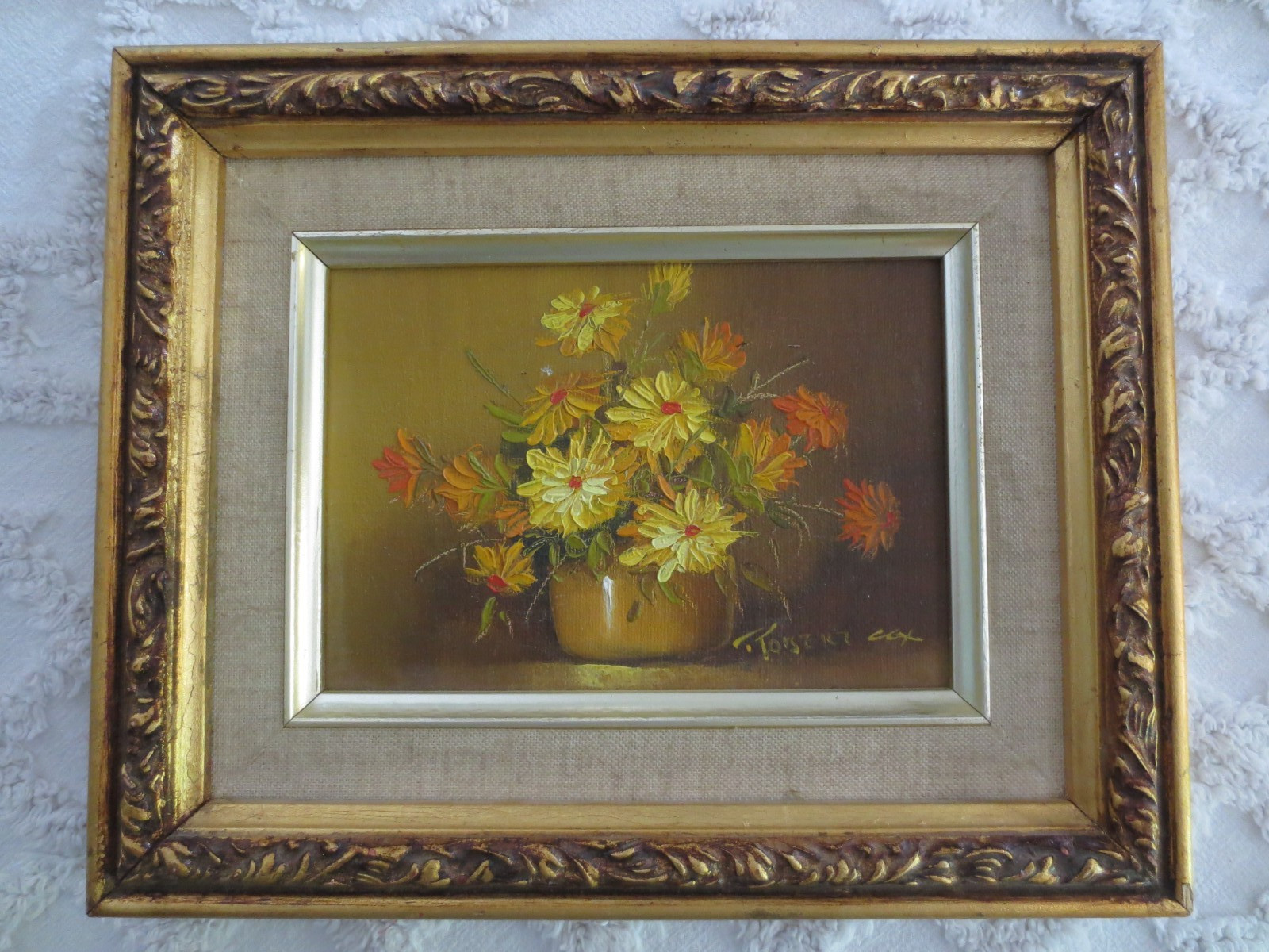 Framed SIGNED Robert Cox ROSES FLORAL BOUQUET Oil PAINTING – 8-3/4″ x 10-3/4″