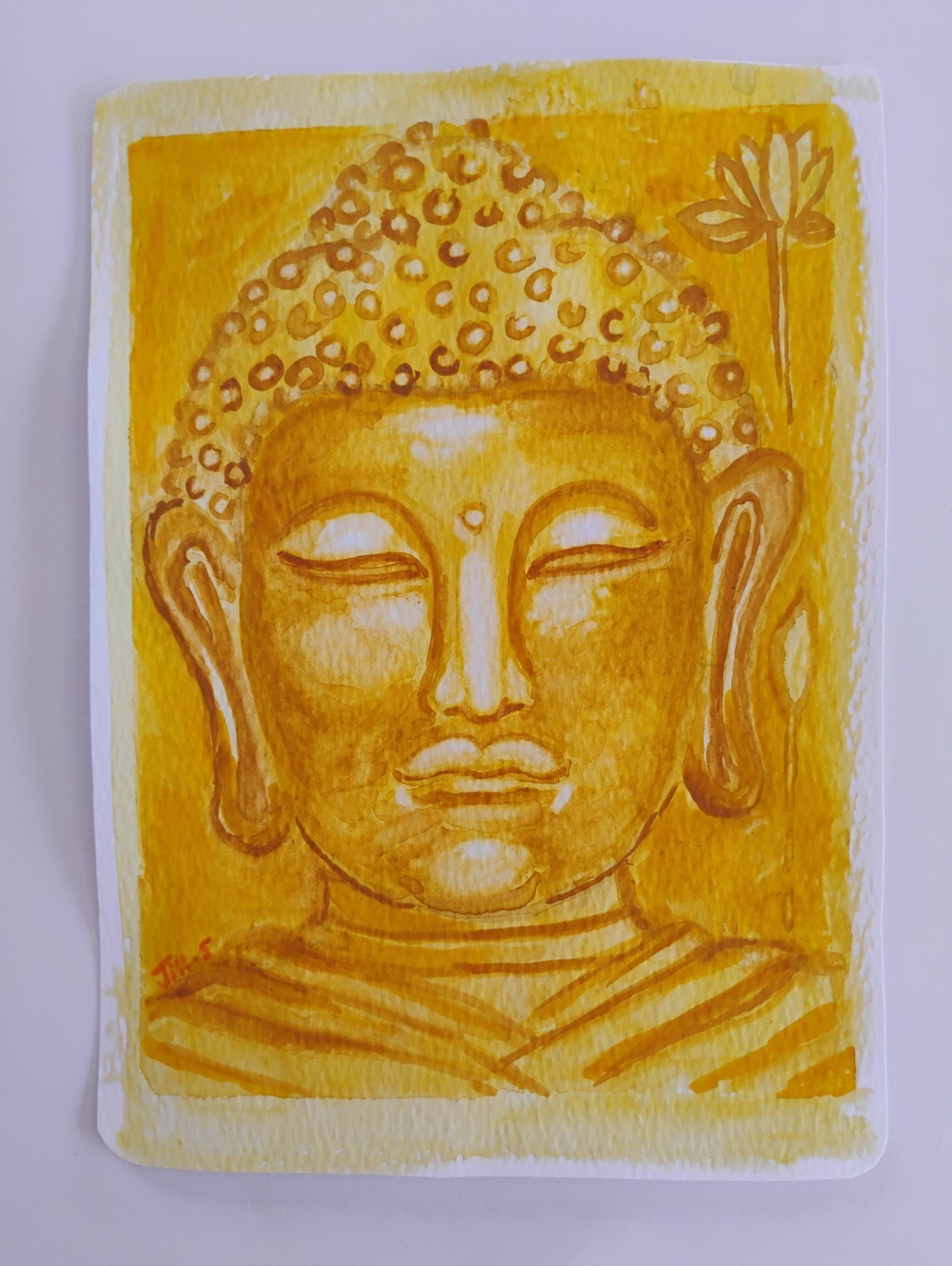 Golden Buddha Original Watercolor – Zen Meditation Wall Art – Peaceful Spirit
