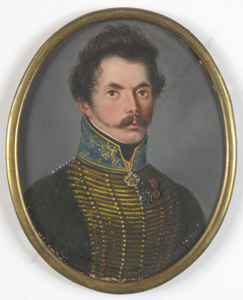 «Carl von Hagen, Rittmeister of Prussian 10th Hussar Regiment»,superb oil on tin