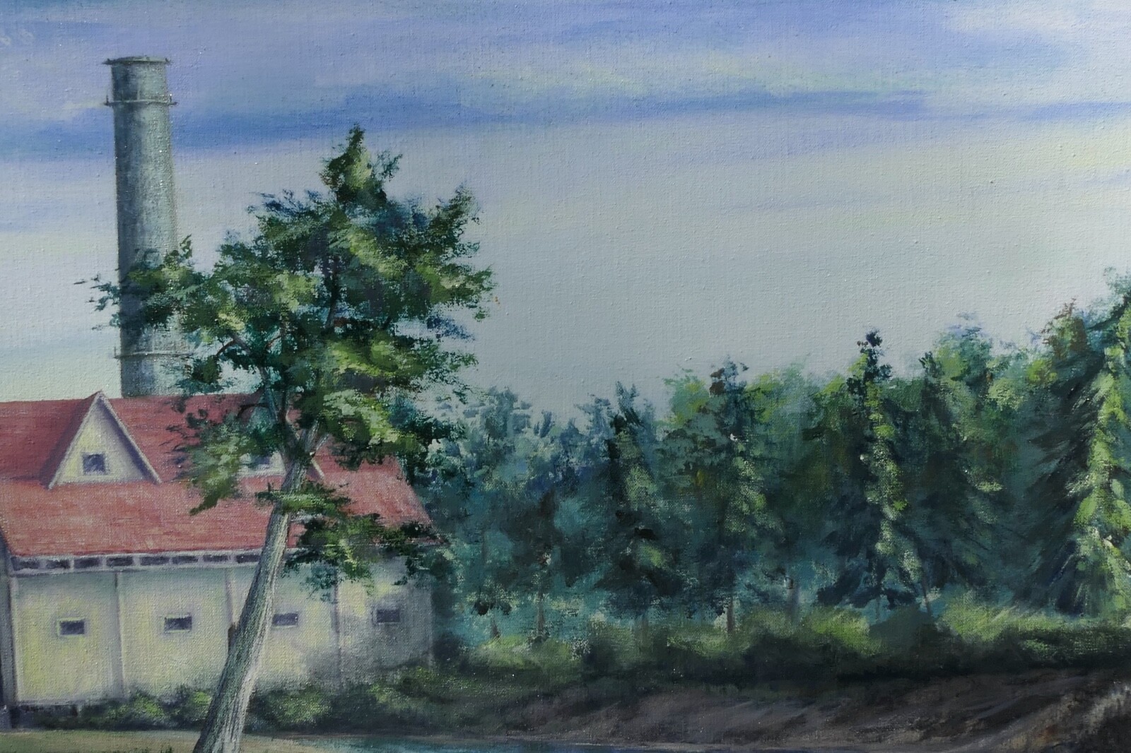 ARTIST SIGNED DOUG CASTENSON OIL PAINTING UNITED STATES MIDWEST WATERMILL