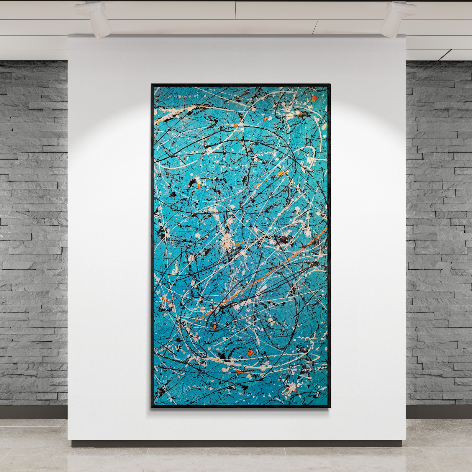 Abstract Painting Turquoise Copper Drip Canvas XXL Expressionist Art