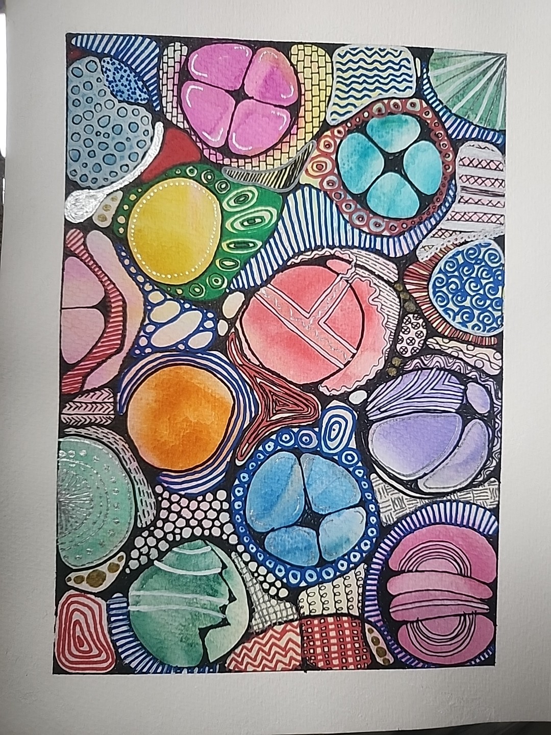 Spheres- Original Abstract Watercolor Painting W/ Ink, Acrylic & Metallic Detail