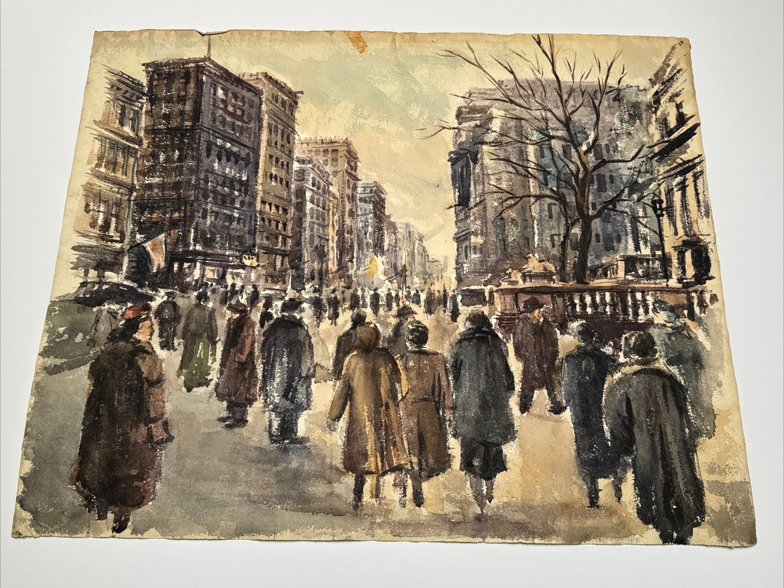 ANTIQUE ARCHITECTURAL PAINTING MAURICE SILBER REGIONALISM WPA ERA CITY NEW YORK