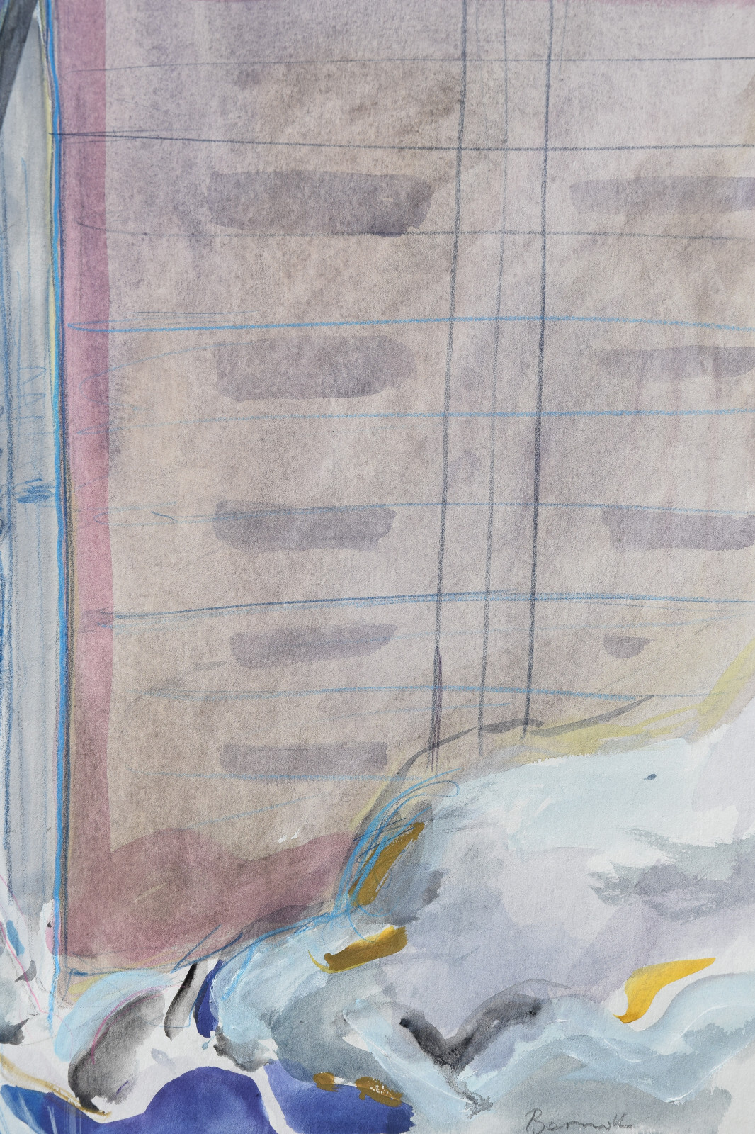 Peter Berndt 1937-2021 Berlin / Aquarell ~1990 / Dorfstraße Winter Brandenburg