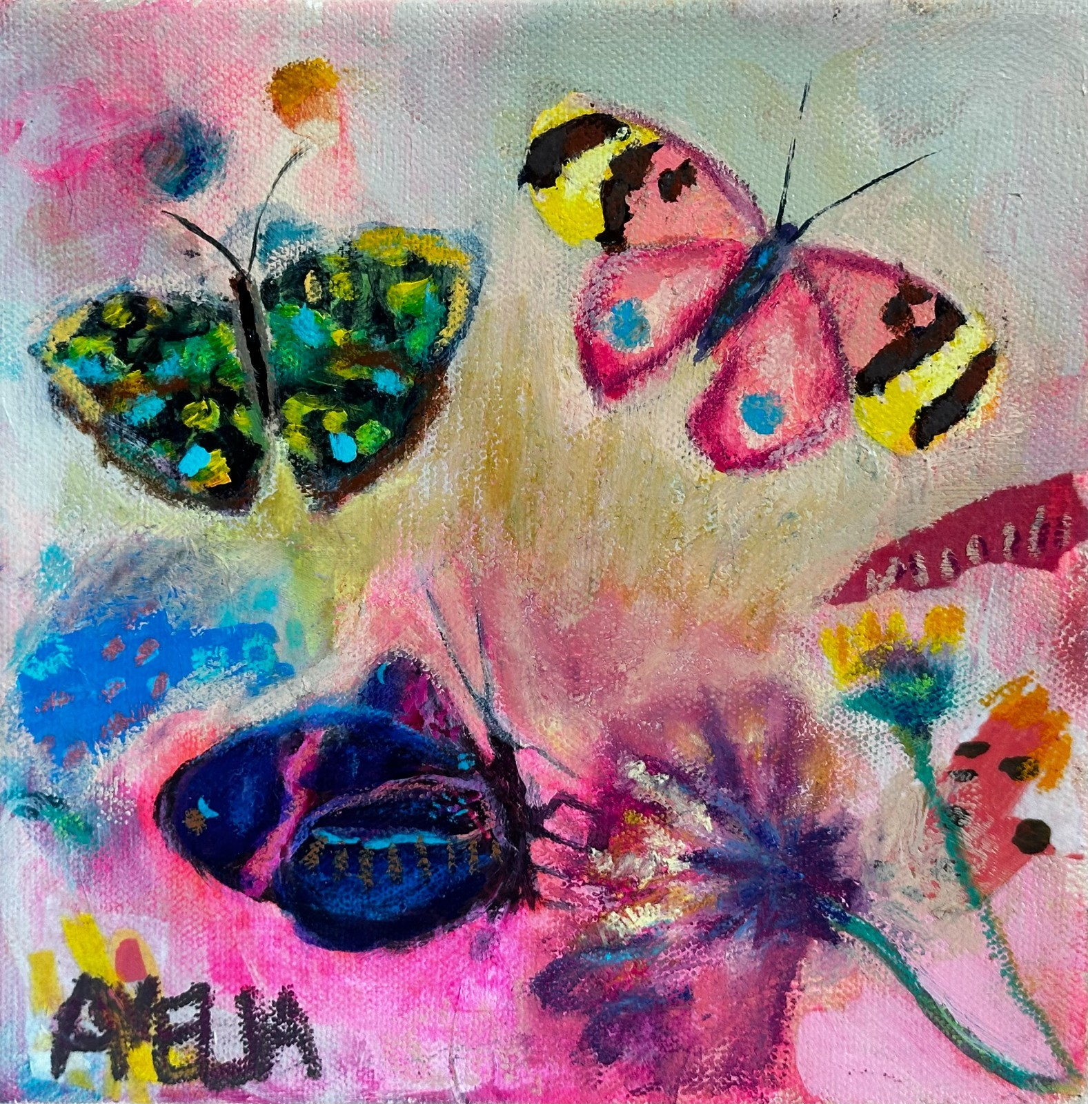 Original Art Painting Butterfly OOAK Realm of the Butterflies 8″ x 8″ Wall Art