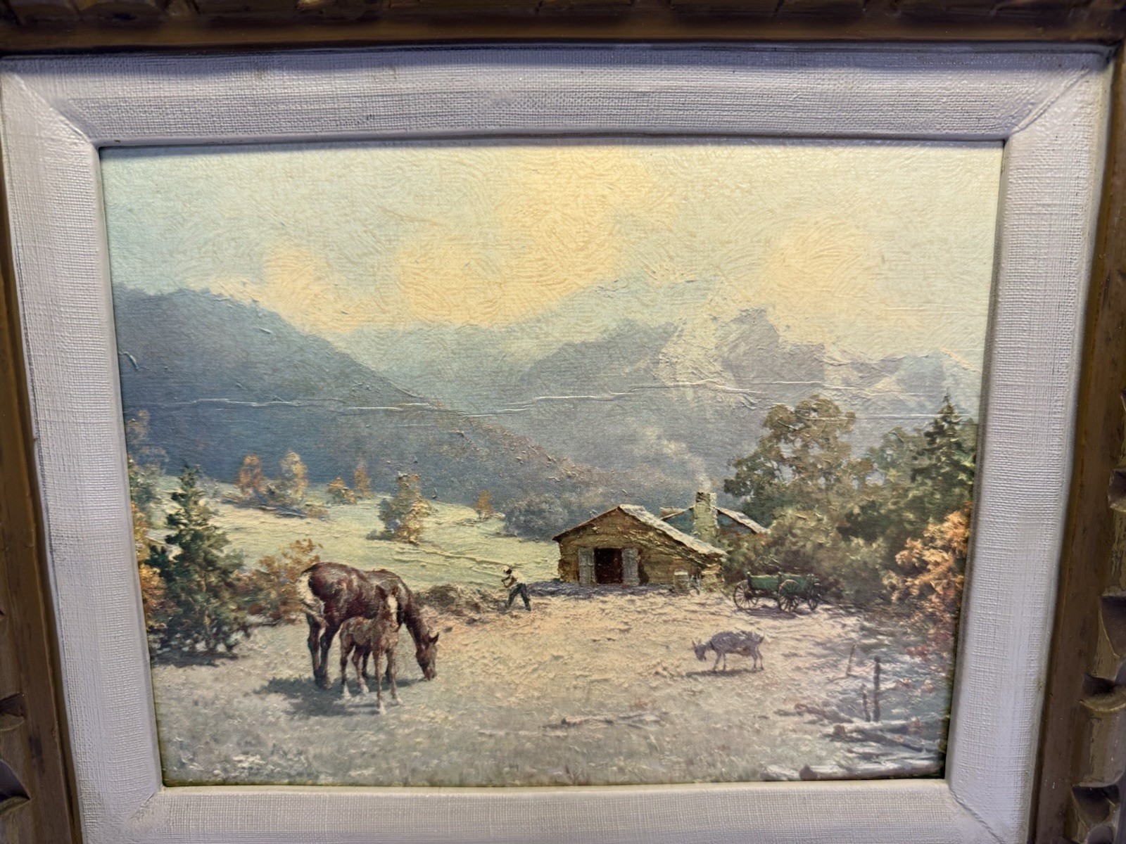 Robert Wood & Spencer Vintage Framed Litho Print – Homestead Barn– Signed, USA