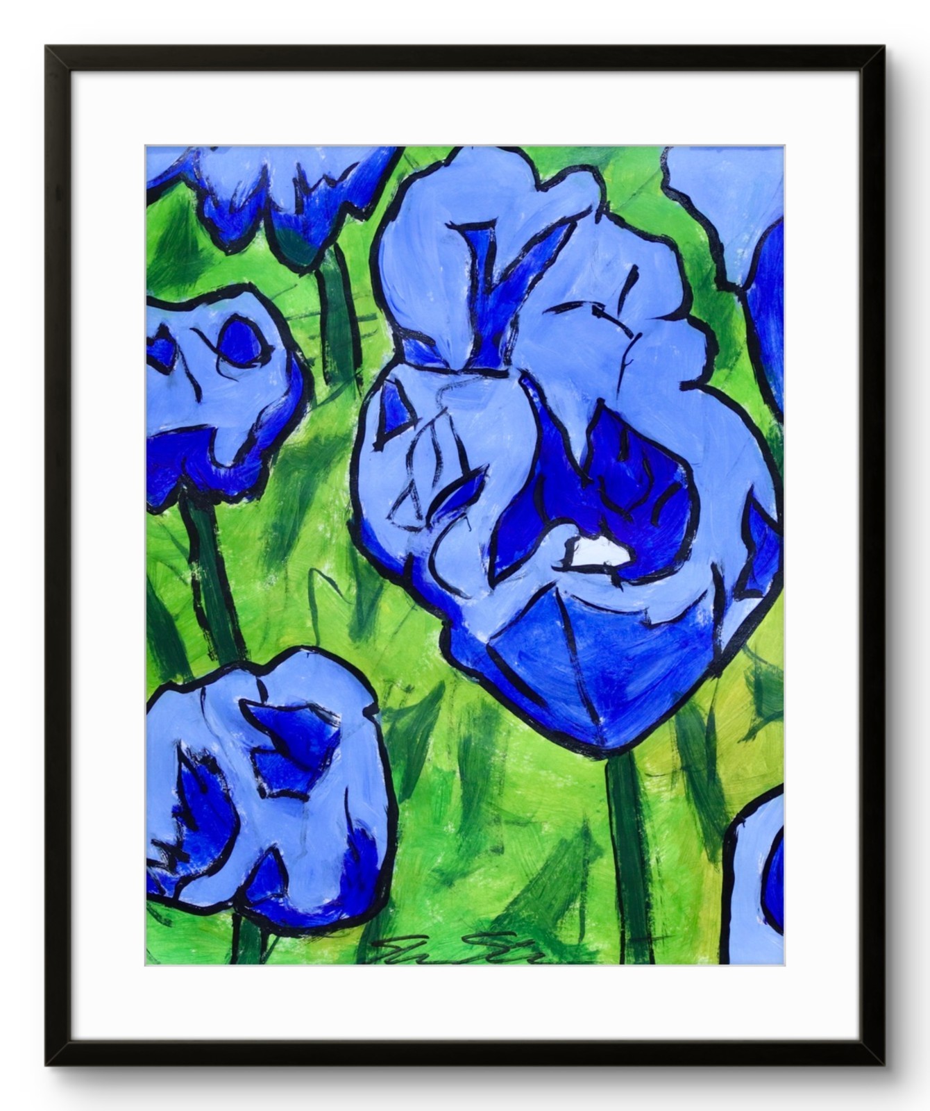 ShawNshawN Tulip Original Painting on Paper 11×14 Blue Flower Garden Art