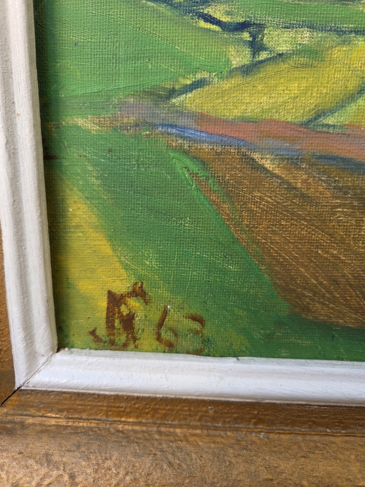Scandinavian Modernist Landscape Oil Painting 1963, Signed