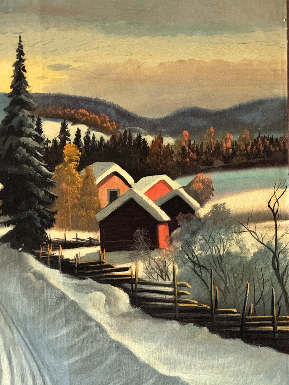 ANTIQUE SWEDISH PLEIN AIR LANDSCAPE OIL PAINTING OLD WINTER SNOW SCANDINAVIAN 35