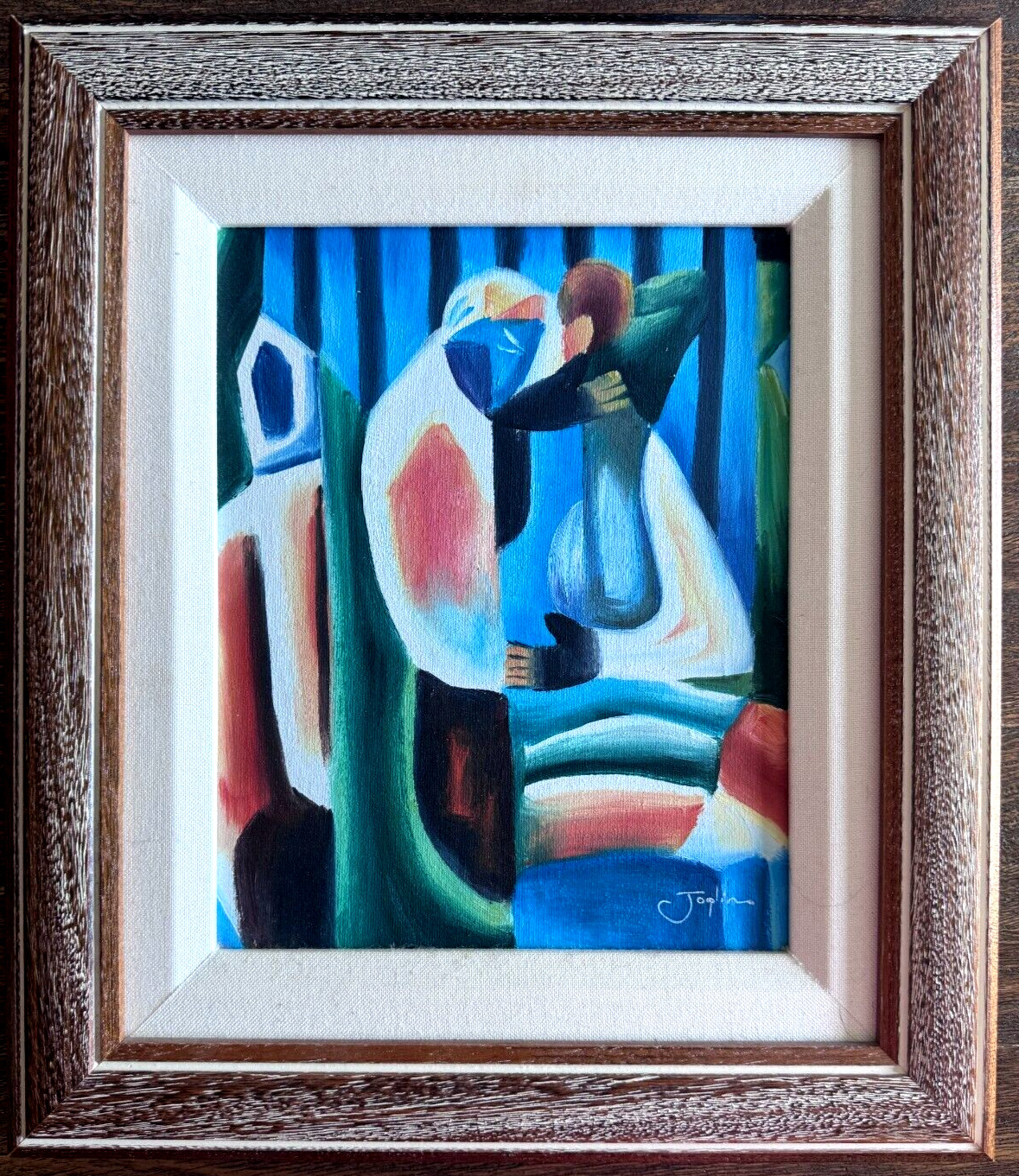 Signed Abstract Painting on Canvas Modern Art Vibrant Figures
