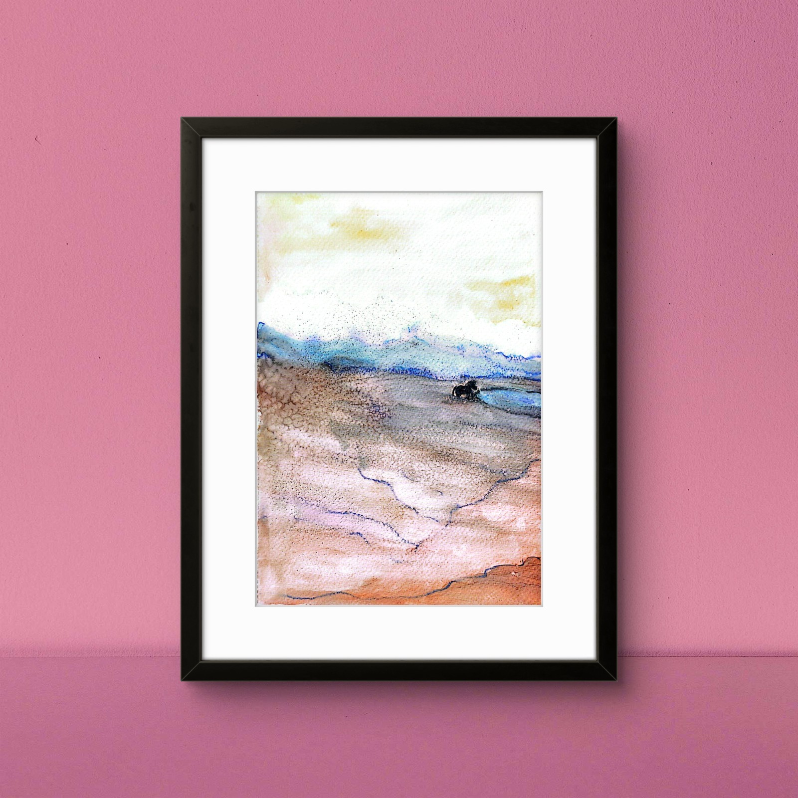 Wild Horse Finds Water Contemporary Expressionist Original 7×10 Watercolor