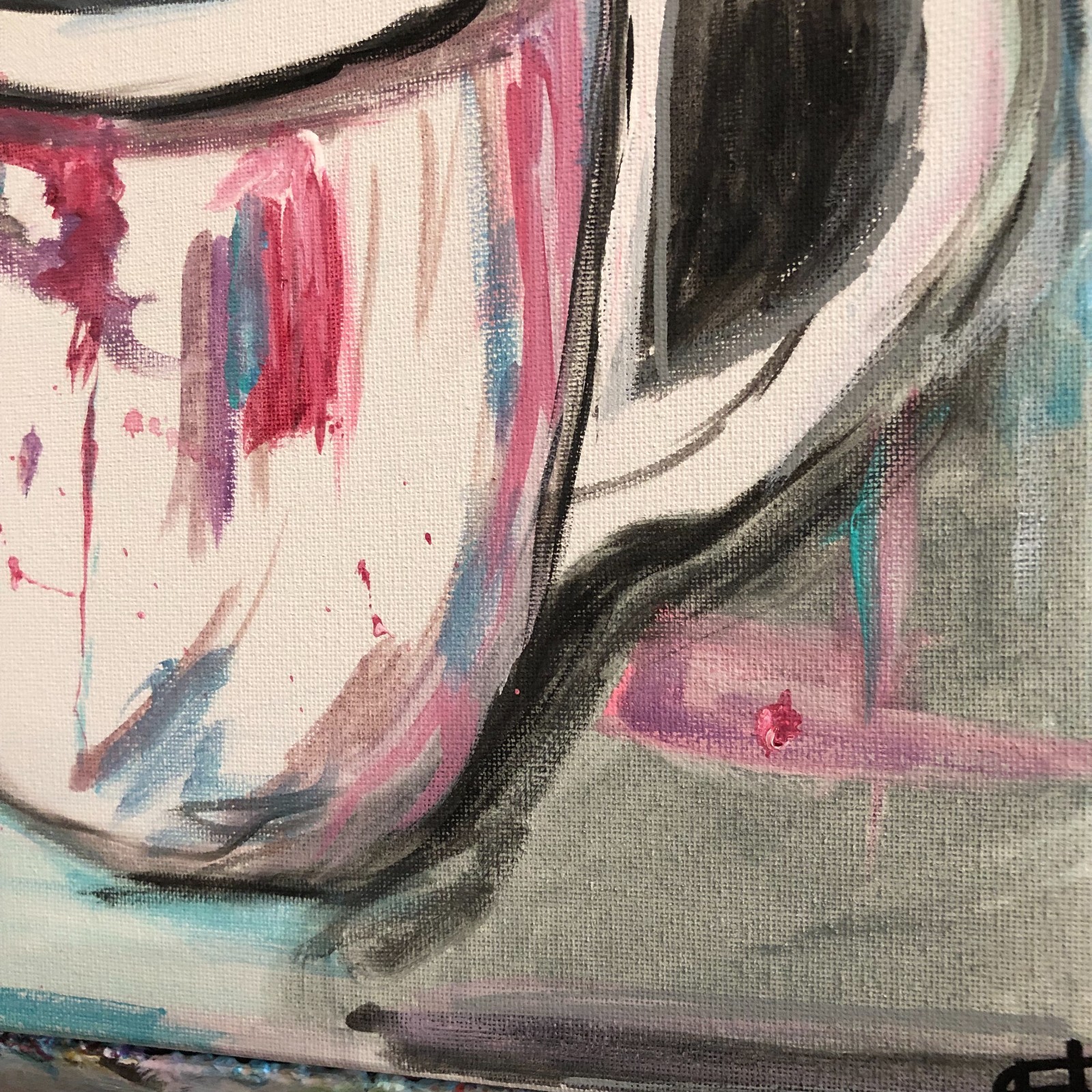 WS original coffee time neo expressionism painting 14X11 canvas colorful acrylic
