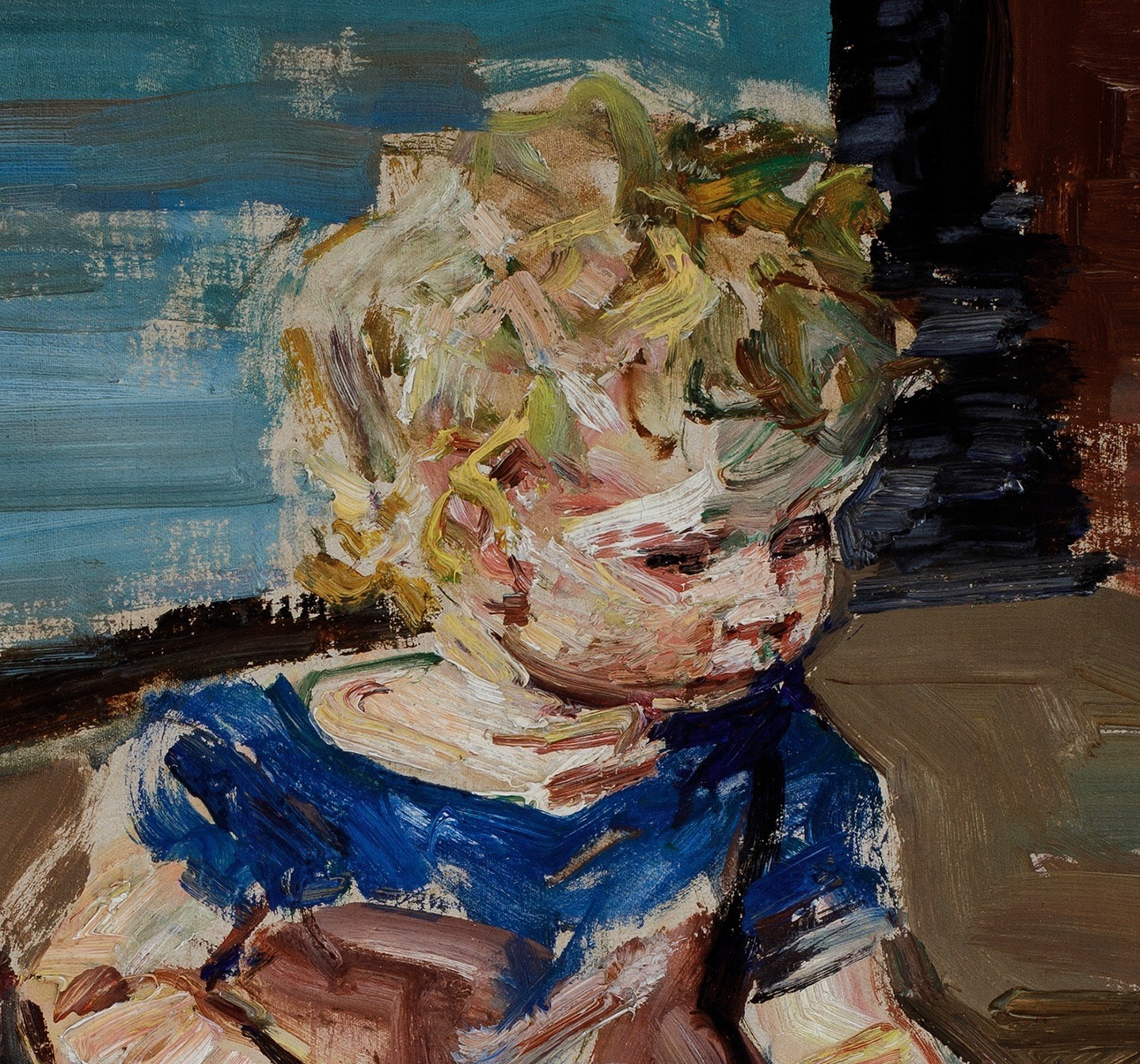 Oil on Canvas Signed Ludvig Jacobsen Baby Portrait Painting Framed