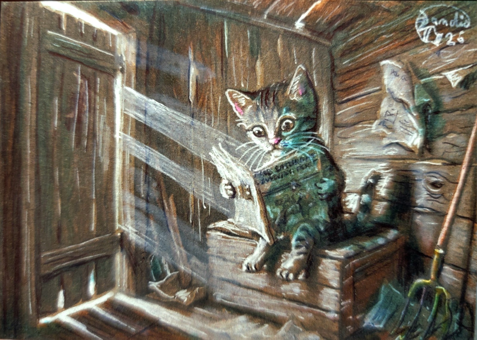 ACEO Jacob Landis Tabby Kitten Cat ORIGINAL Art Print # Of /25 «The Outhouse»