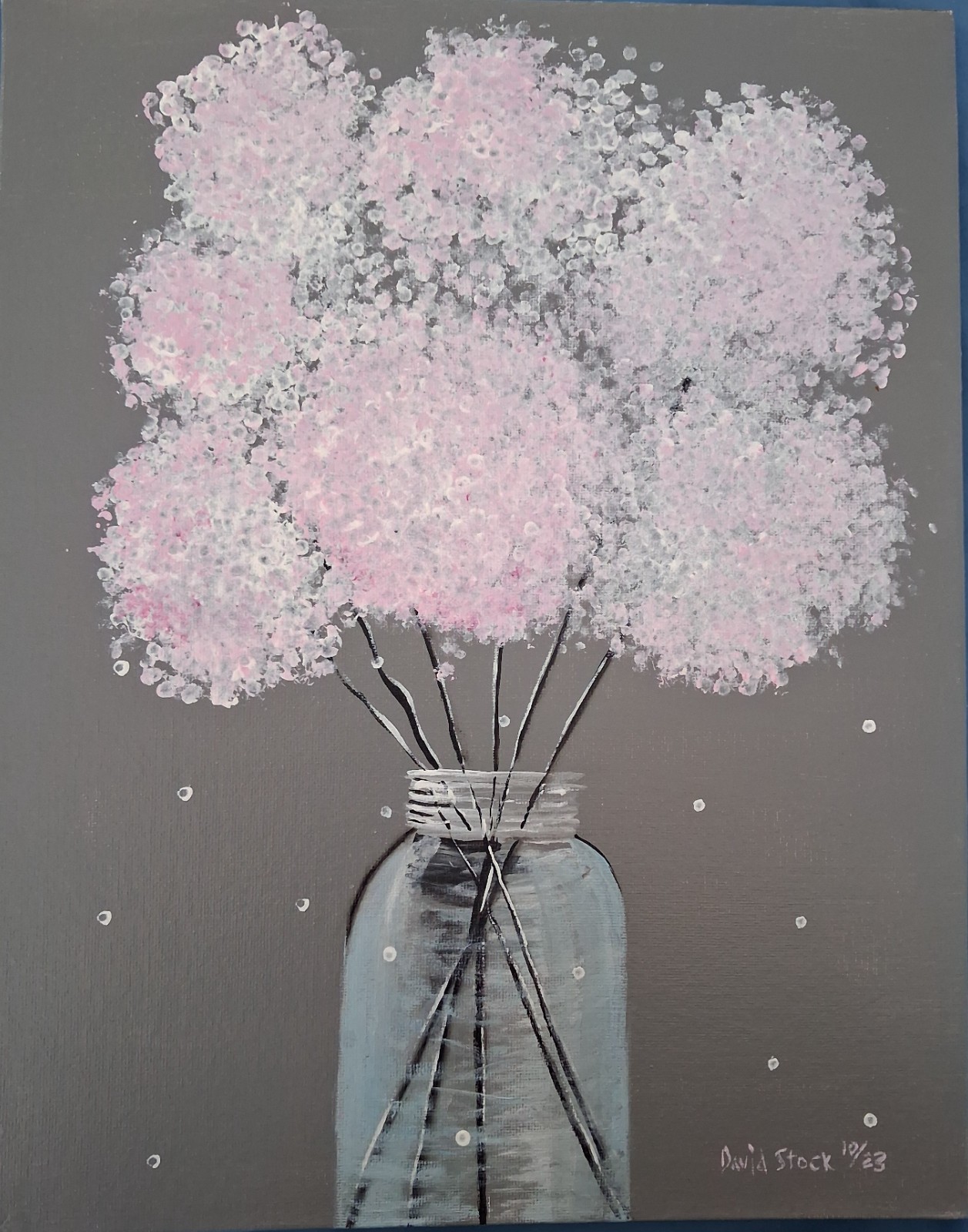 Mason Jar Hydrangeas Unframed Signed David Stock Original Art Painting 11×14