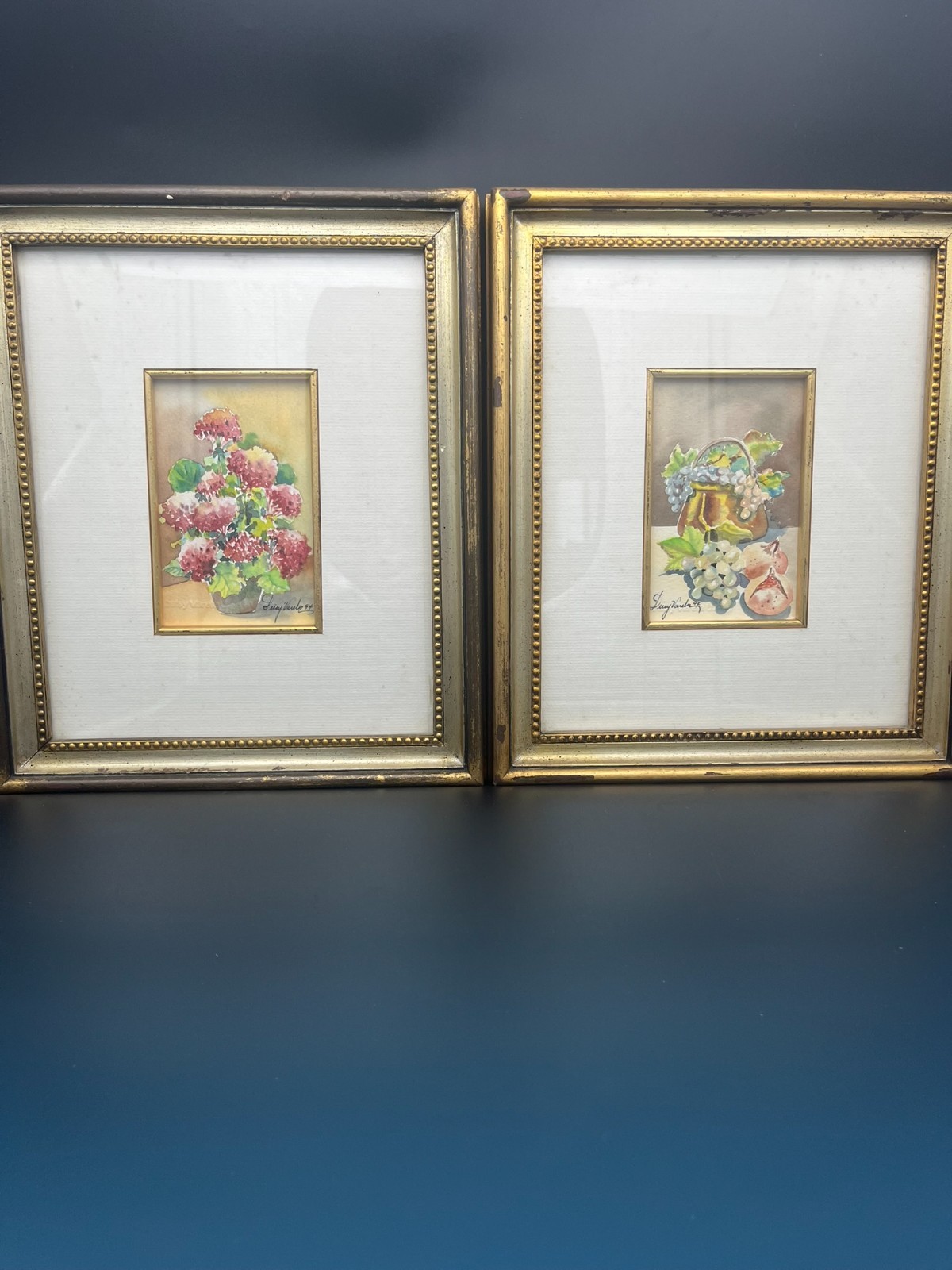 Signed watercolor paintings Geraniums and Still Life (set of 2)