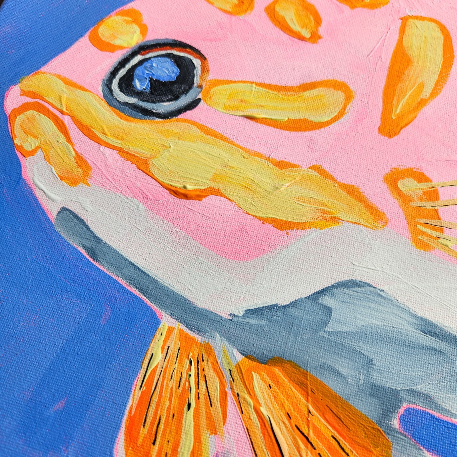 Colorful Abstract Expressionism Fish Painting 14×11 Signed Canvas