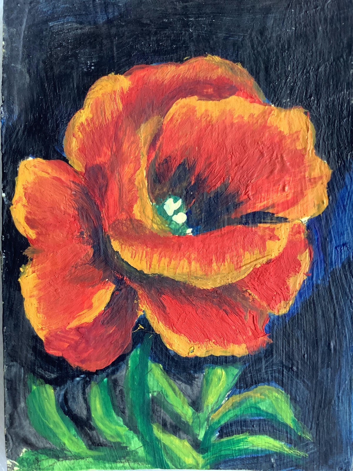 ACEO Original Painting Red Poppy Floral Flower Art Miniature OOAK