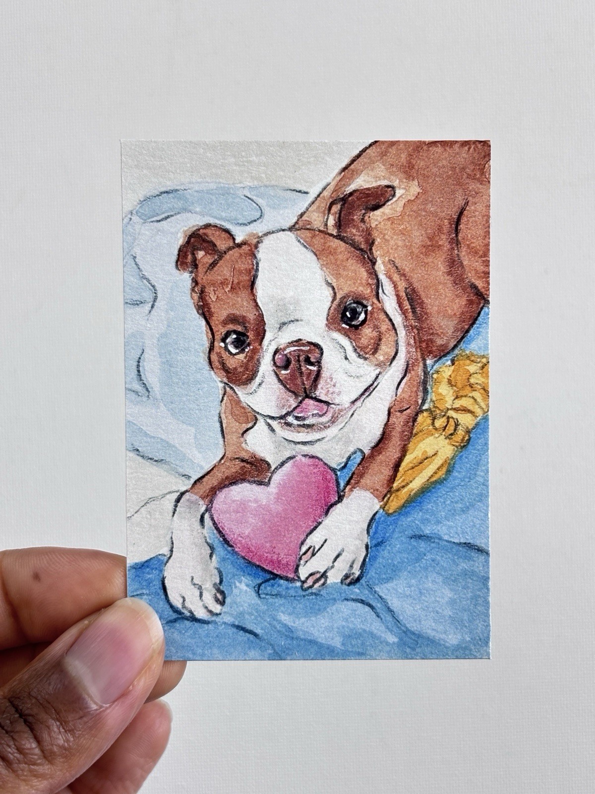 ACEO PRINT, Boston Terrier Dog, Pet Portrait, Mini Art Painting, Abstract