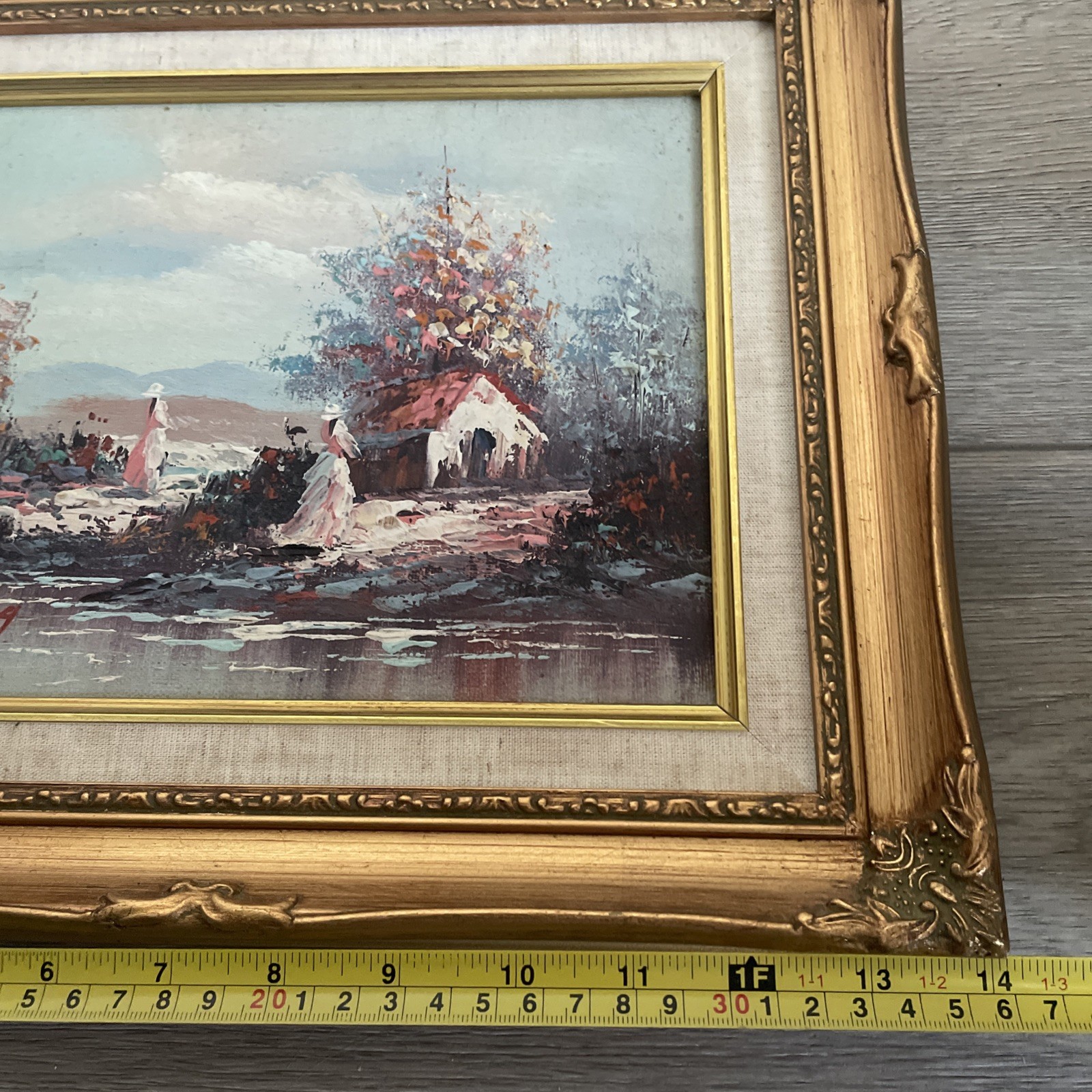 Original Impressionist Oil Painting on Board Victorian Scene Signed Gihong Frame