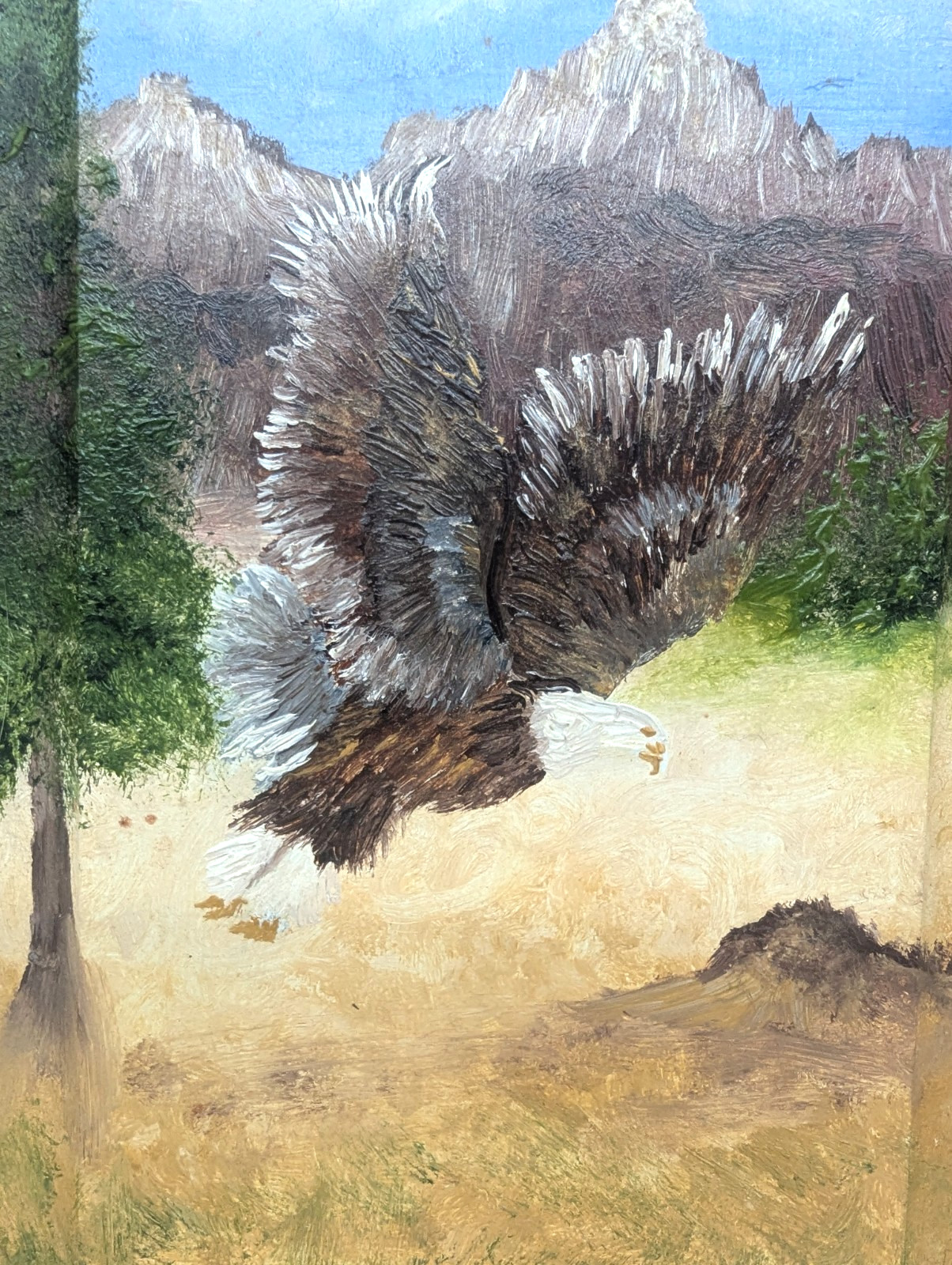 Original Hand-Painted Bald Eagle Oil on Vintage Cabinet Door Rustic Southwest