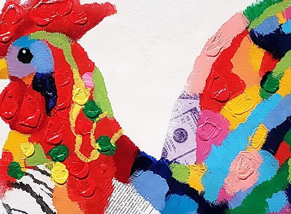 Rooster, 24×36 – Hand painted on Giclee Canvas
