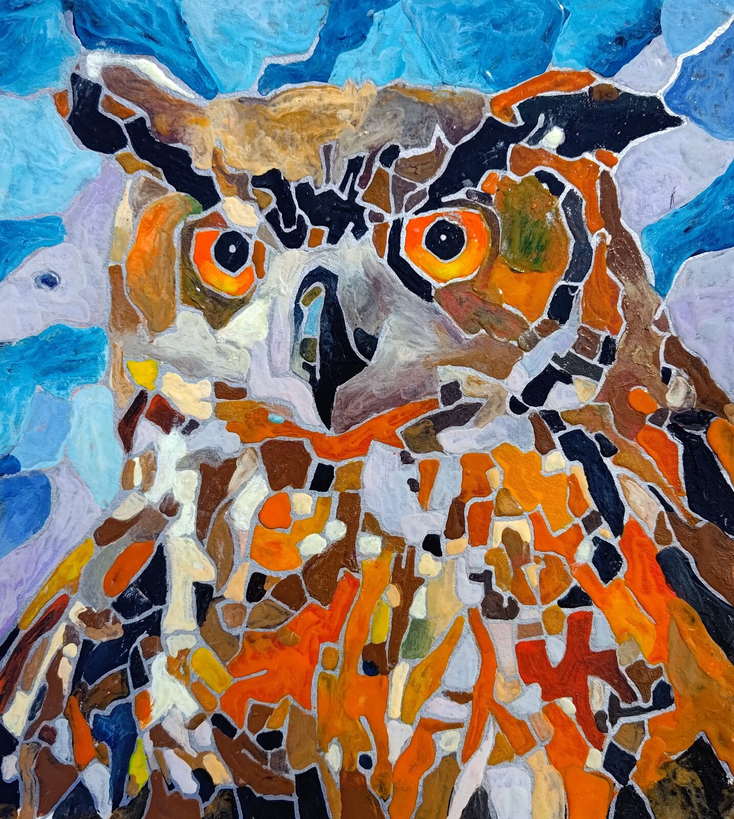 Akimova: OWL, bird, wild, wax painting, 10″x8″, birthday gift