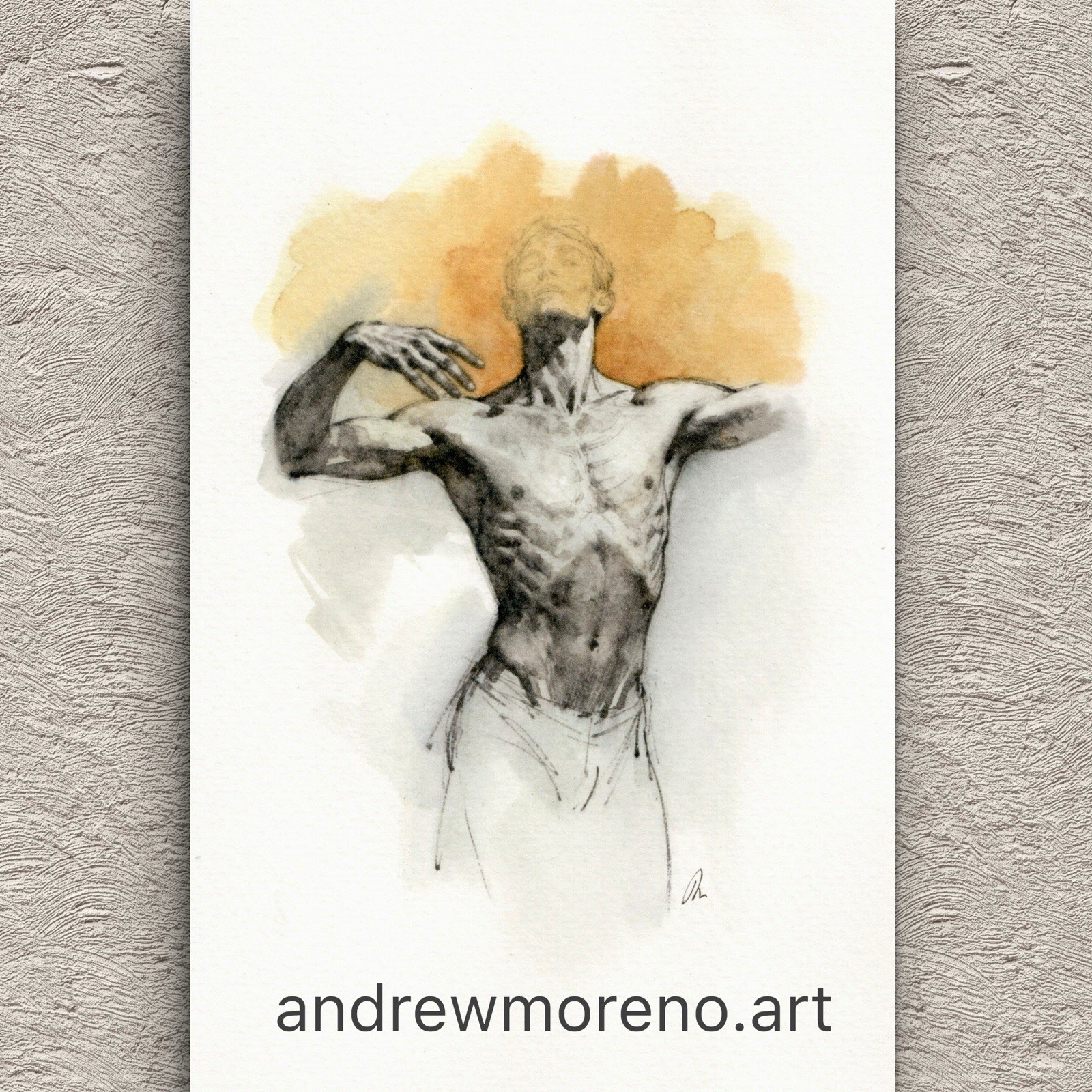 Original Watercolor Painting Male Figure Study Book Page (5.5 × 8.5 inches)