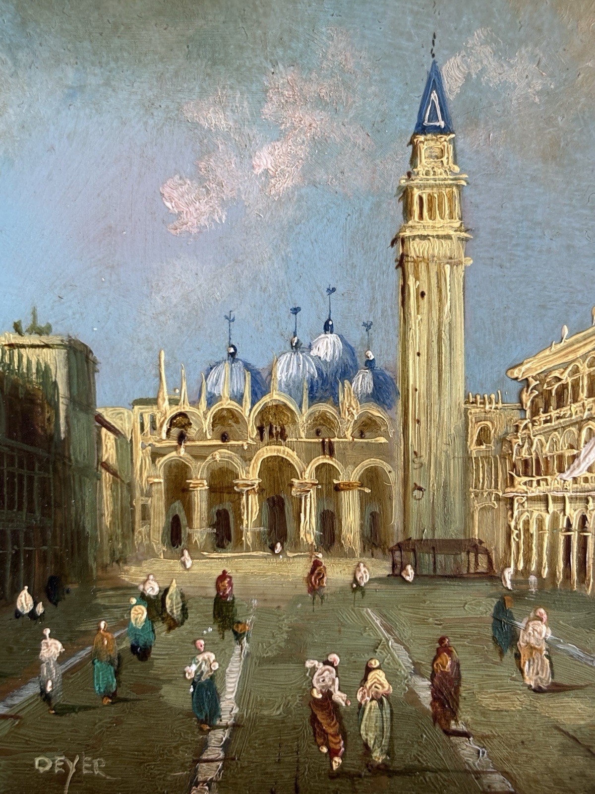 Antique Miniature Oil On Copper Painting Signed DEYER P. San Marco Venice Italy