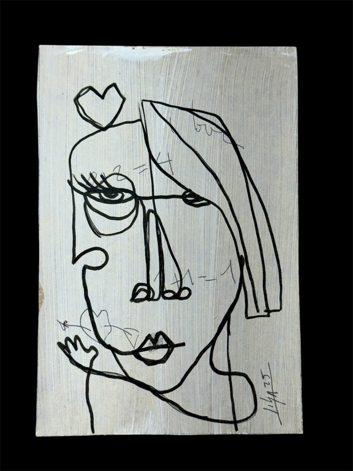 Original Acrylic Art on Fiberboard 4”x6”-Signed with COA-Minimalist Line Drawing