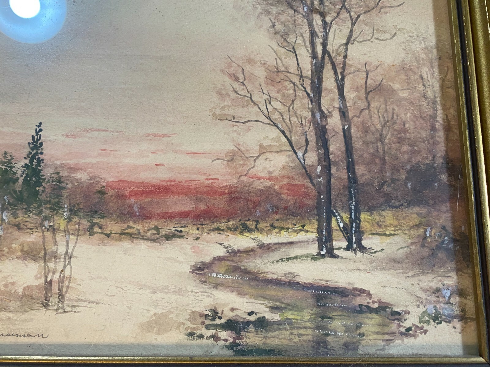 Raphael Senseman (1870 – 1965) «Winter River And Landscape Scene» WC Painting