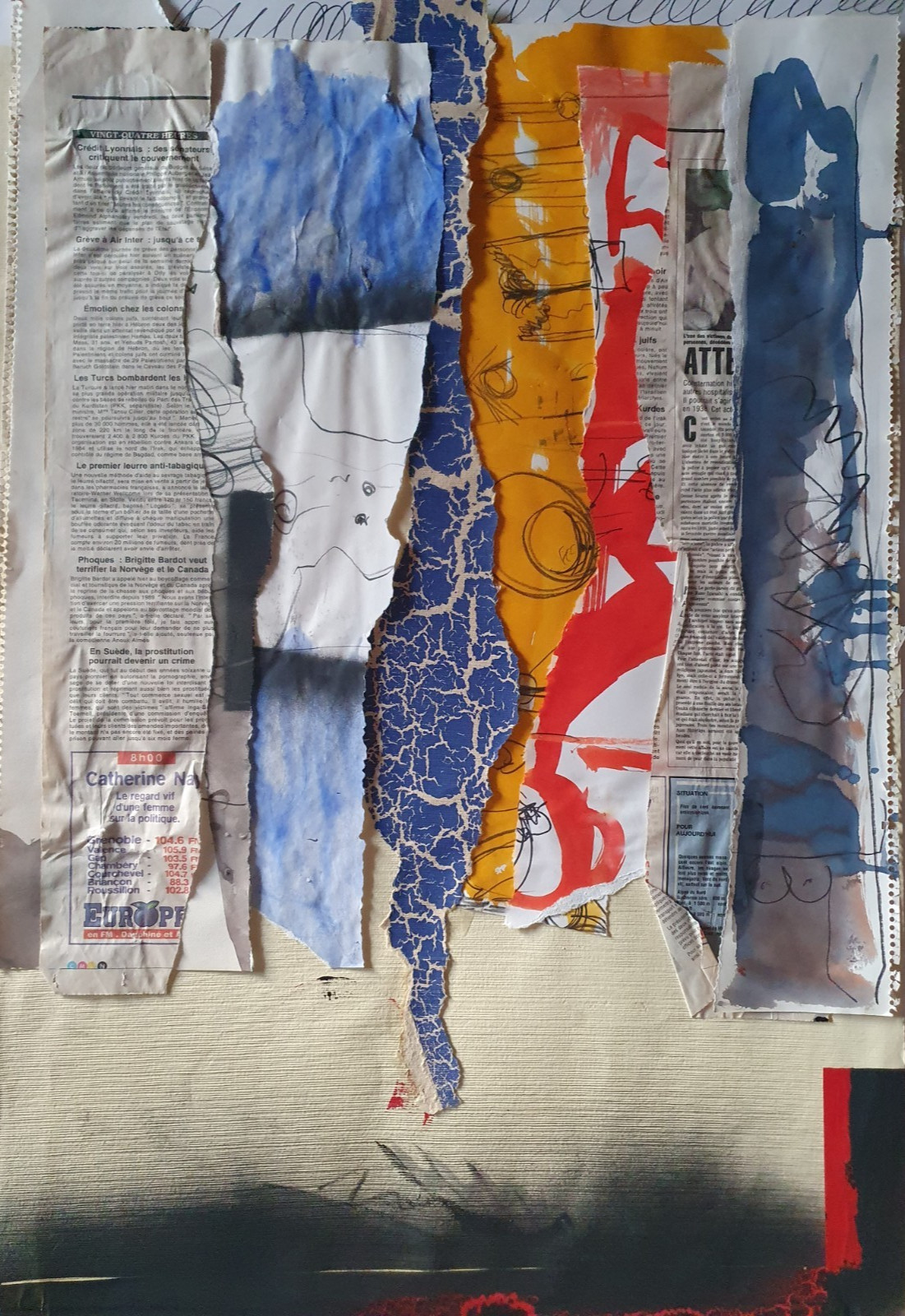 Large Collage Mixed Signed André Bucher Sculptor Swiss Abstract Dorny