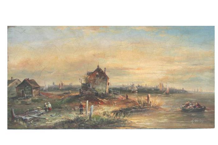 Coastal Landscape – Sailing Ships – Oil Painting, Signed A. Norley