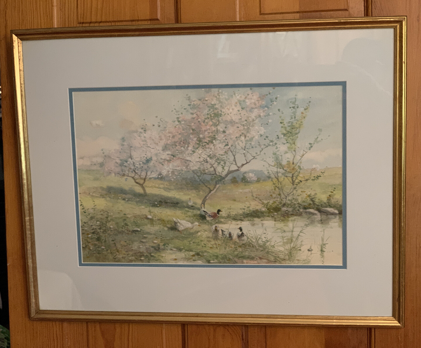 Pond Duck 20×26 Watercolor Painting Reuben Le Grande Johnston 1851-1918 Original