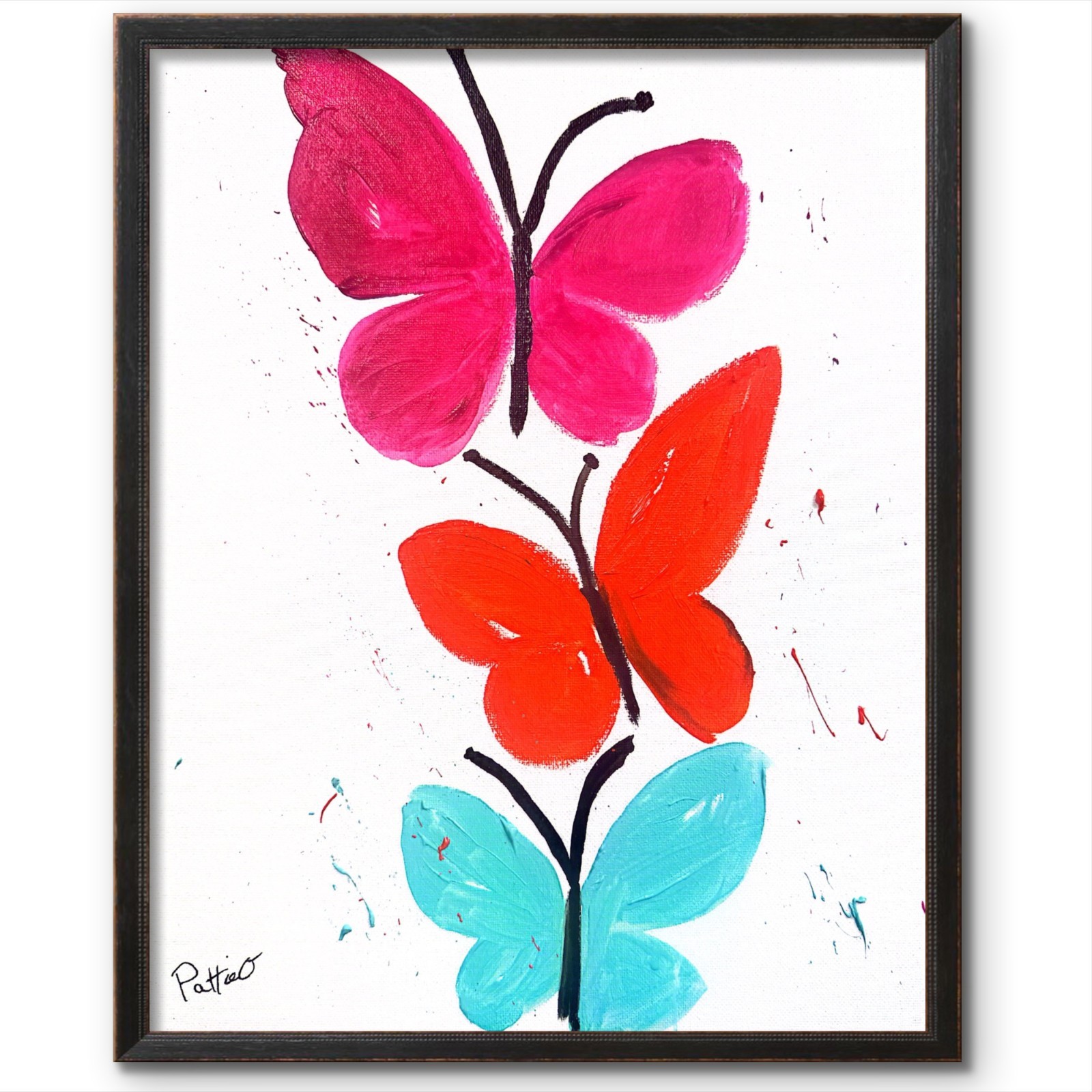 Butterfly Dance 14×11 Modern Folk Art Painting Canvas Signed Home Wall Decor