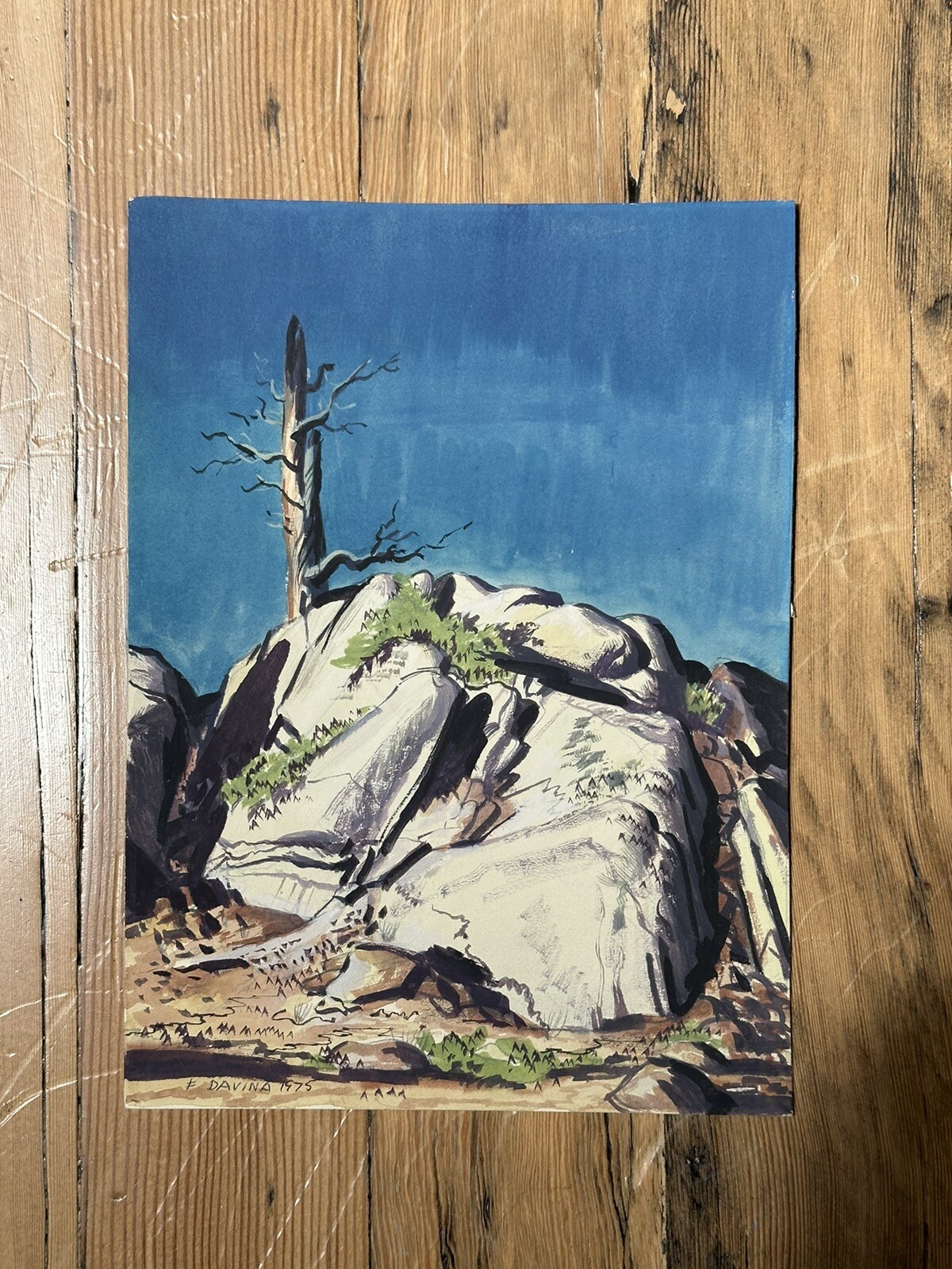Desert Landscape Painting on Paper By California Artist Frank Davina 1975