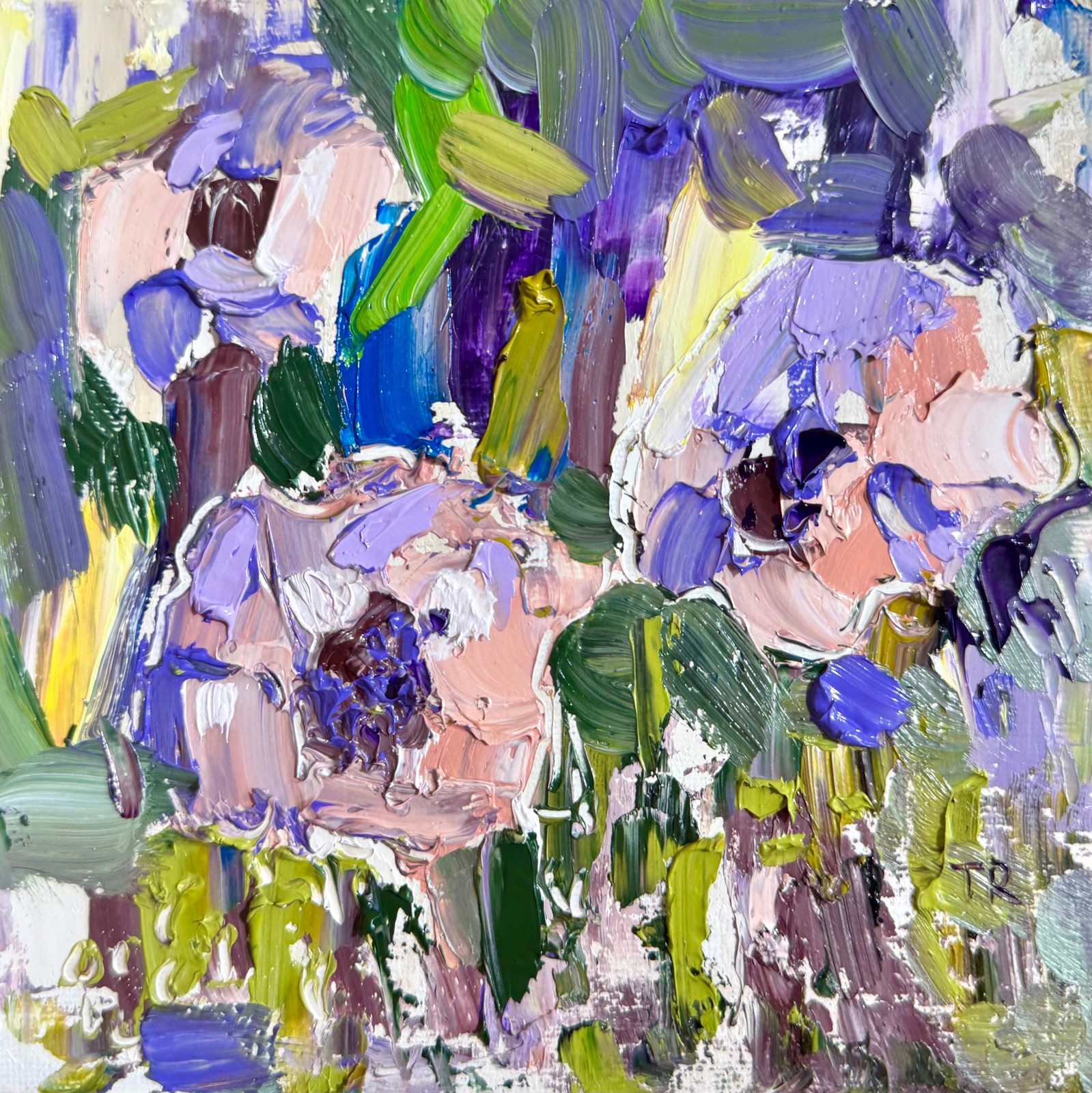 Original Oil Painting 6×6″ – Three Peonies – Impasto Floral Still Life –