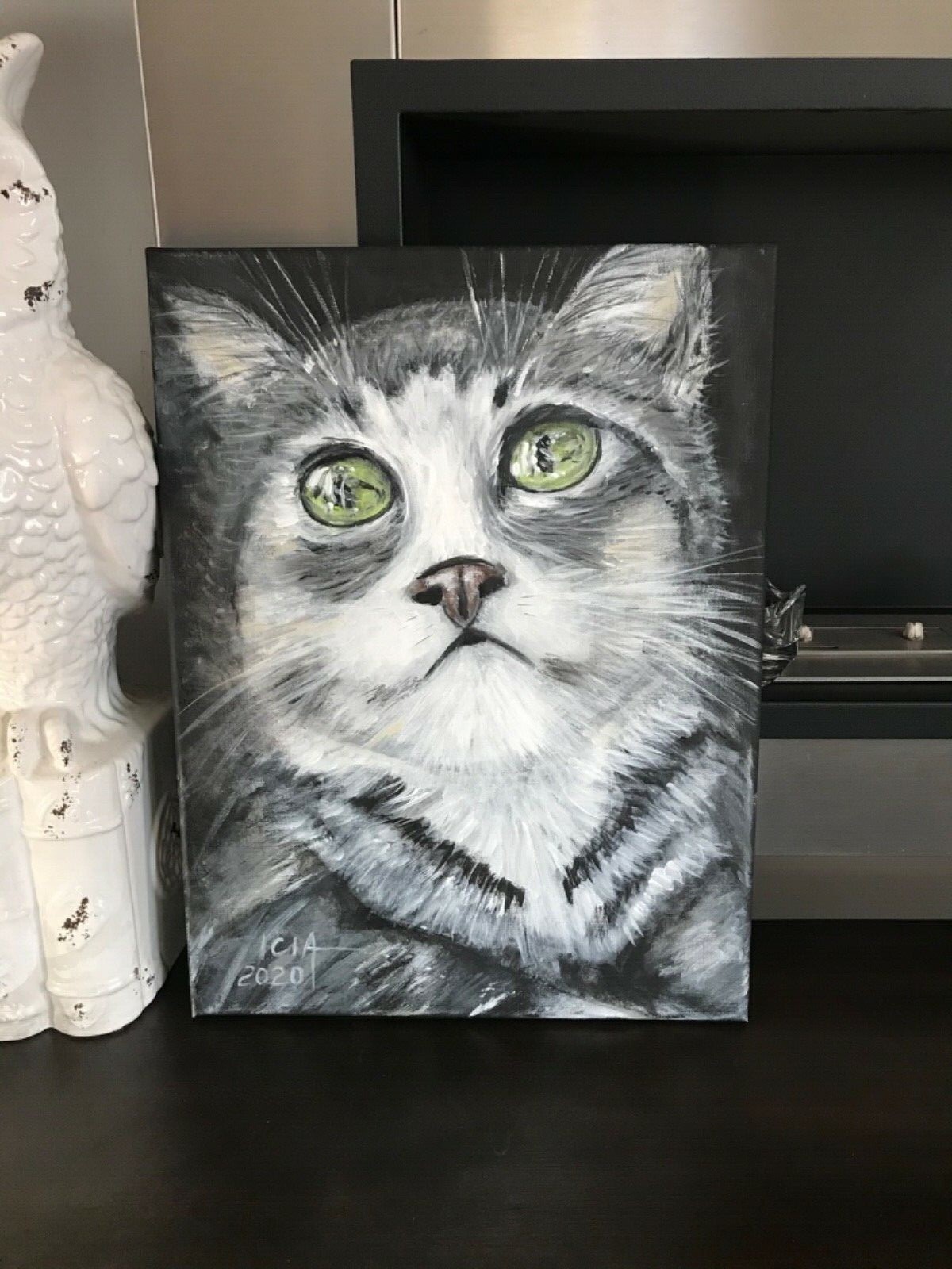 Original acrylic painting- cat , kitty on canvas 12x16x0.5 in, home decor, art