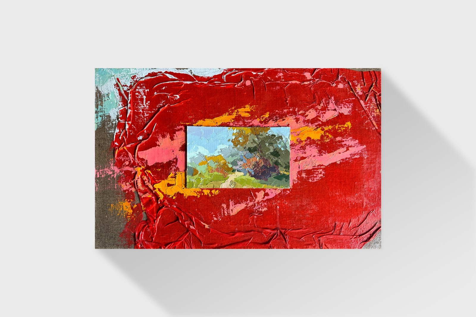 Oil painting Landscape Ukrainian painter canvas Framed original collage art