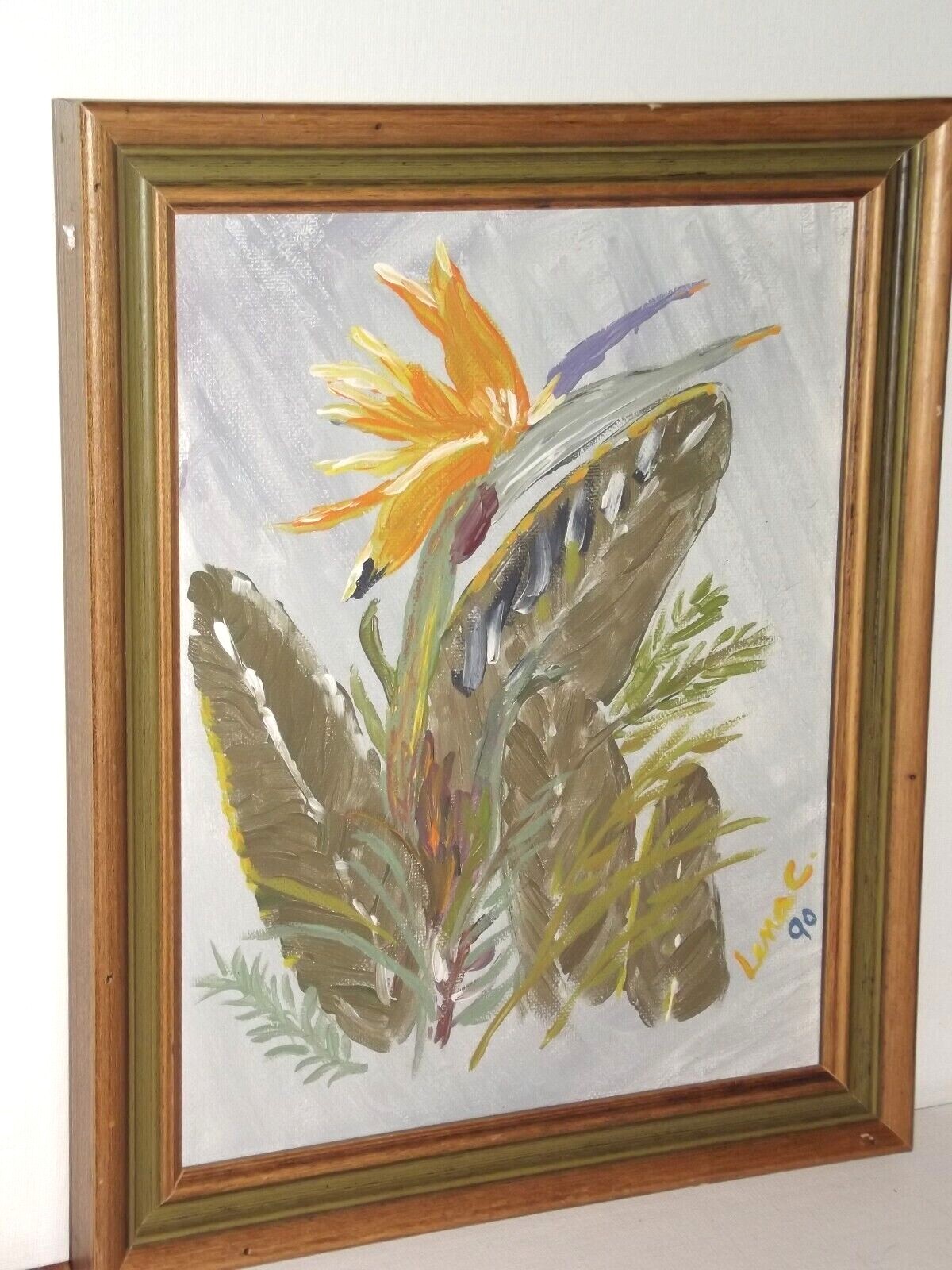 Acrylic Painting Tropical Bird Of Paradise Floral Garden Art Lena C. 8X10 B88