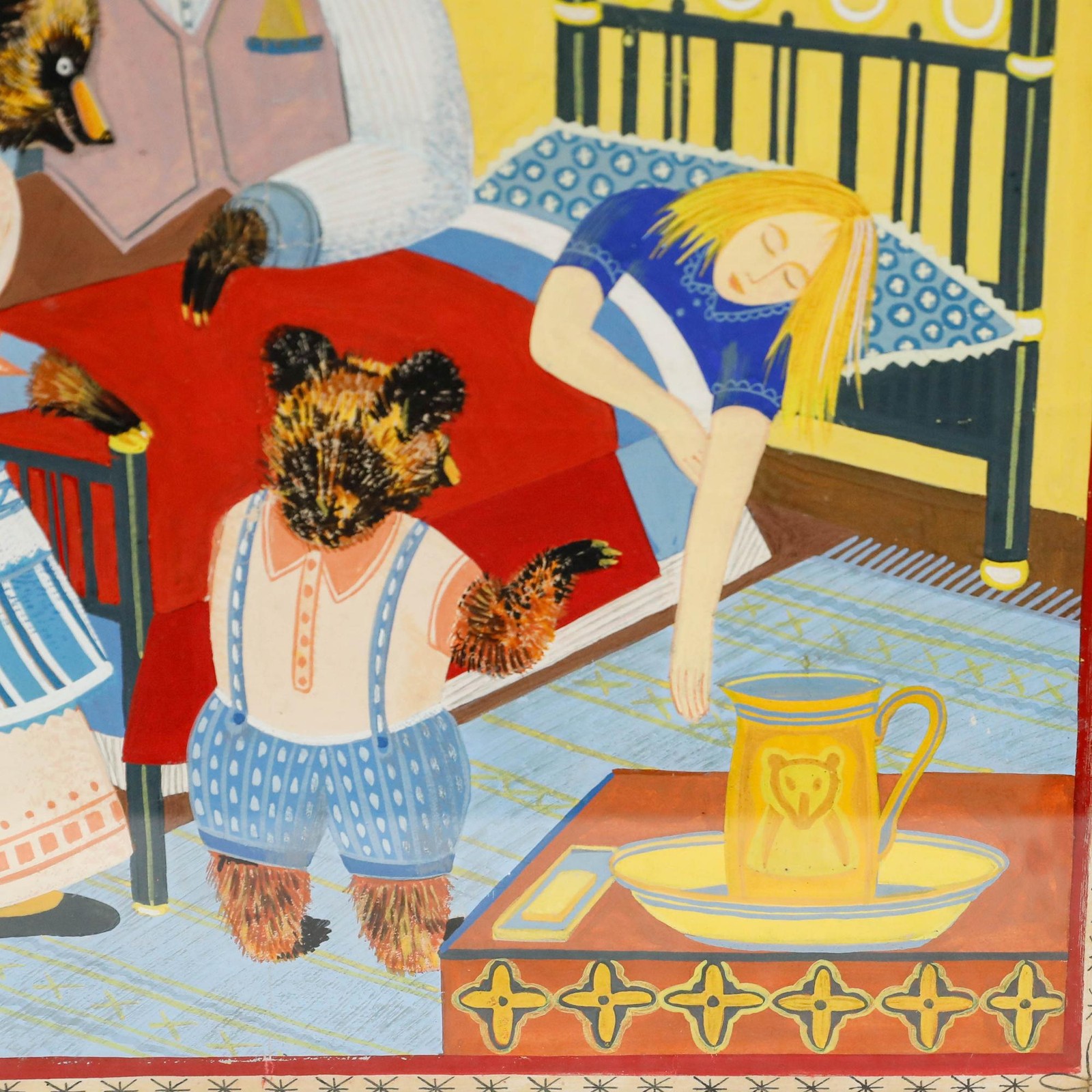Framed Mid 20th Century Gouache – Goldilocks and the Three Bears