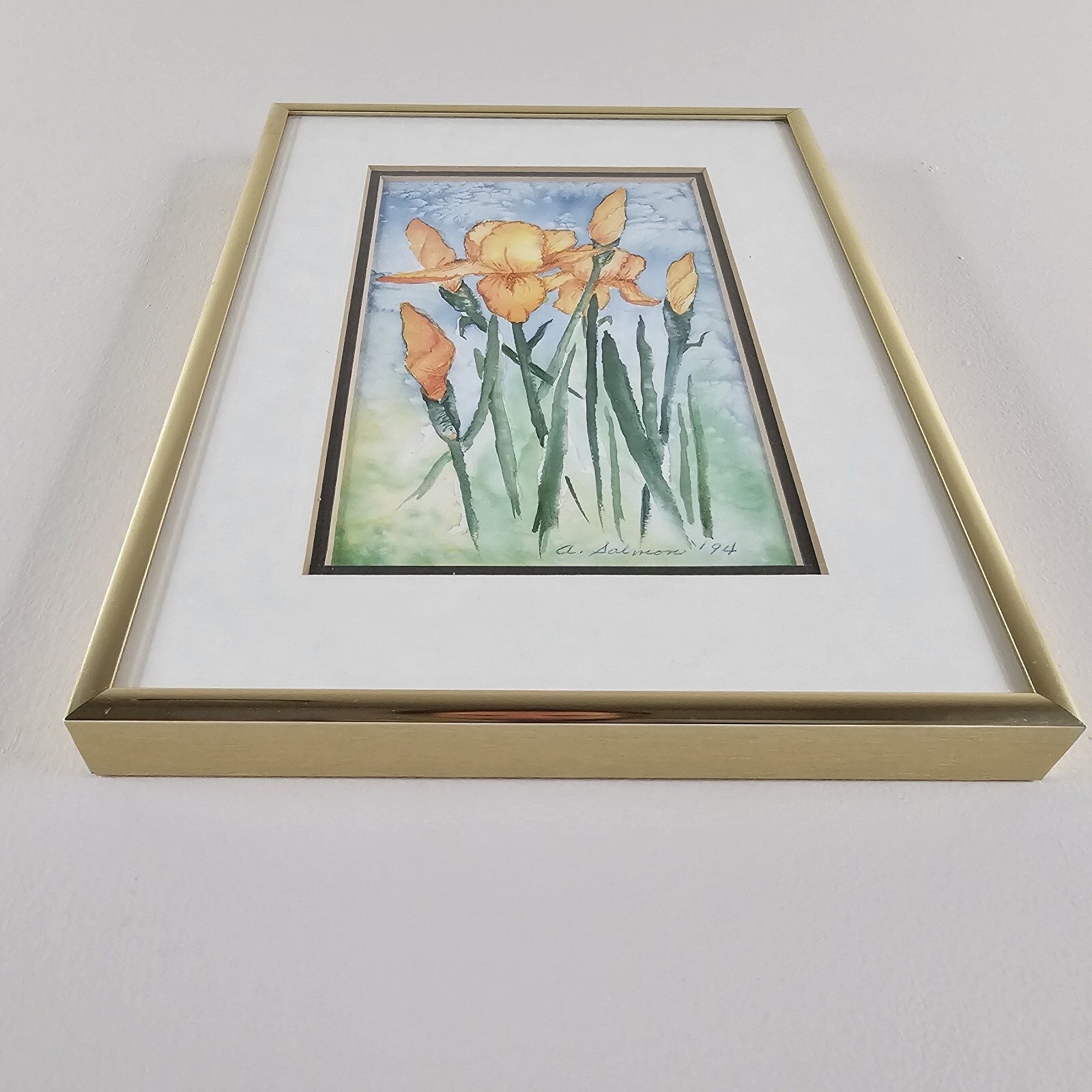 Signed Original Agnes Marie Salmon Watercolor Painting 9.75×7.25 Framed Art