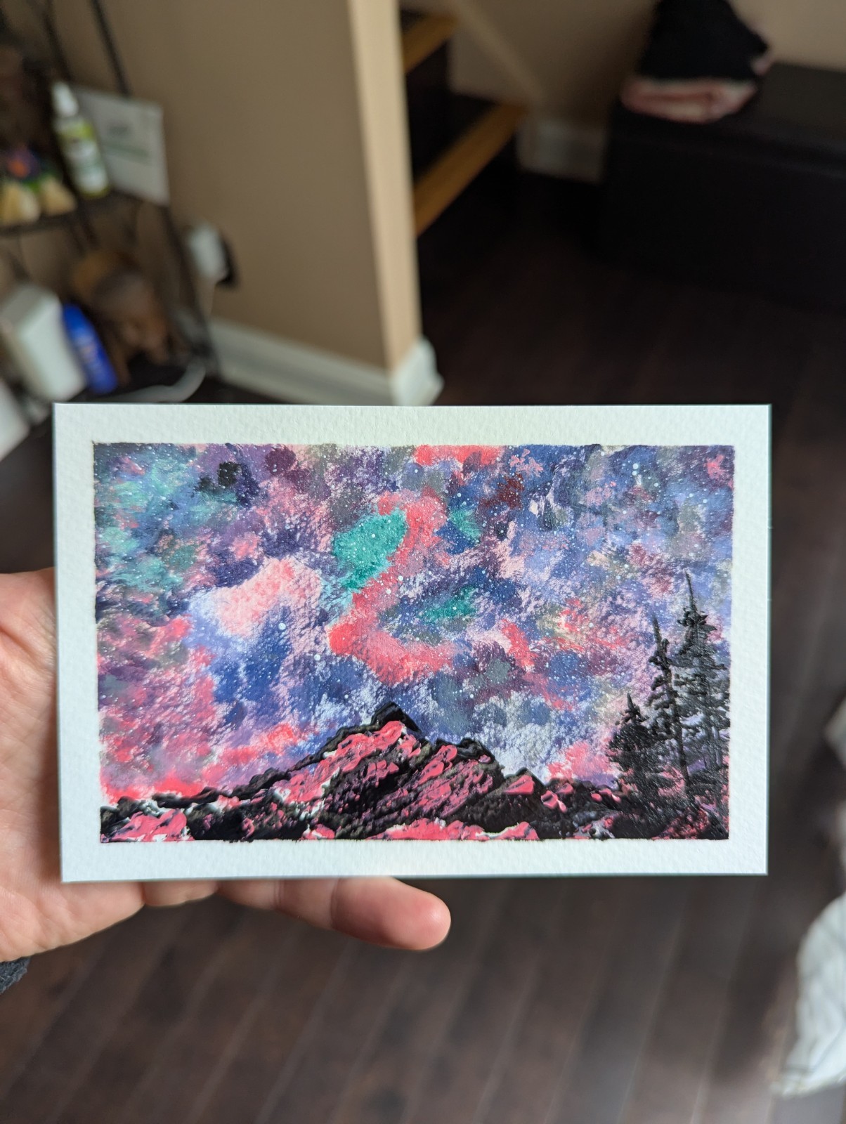 Galaxy Forest Starscape Night Sky Original Signed Card
