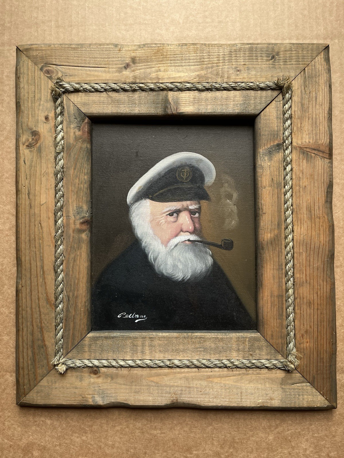 David Pelbam Sea Captain Original Painting on Wood Panel Nautical Art 16×14”