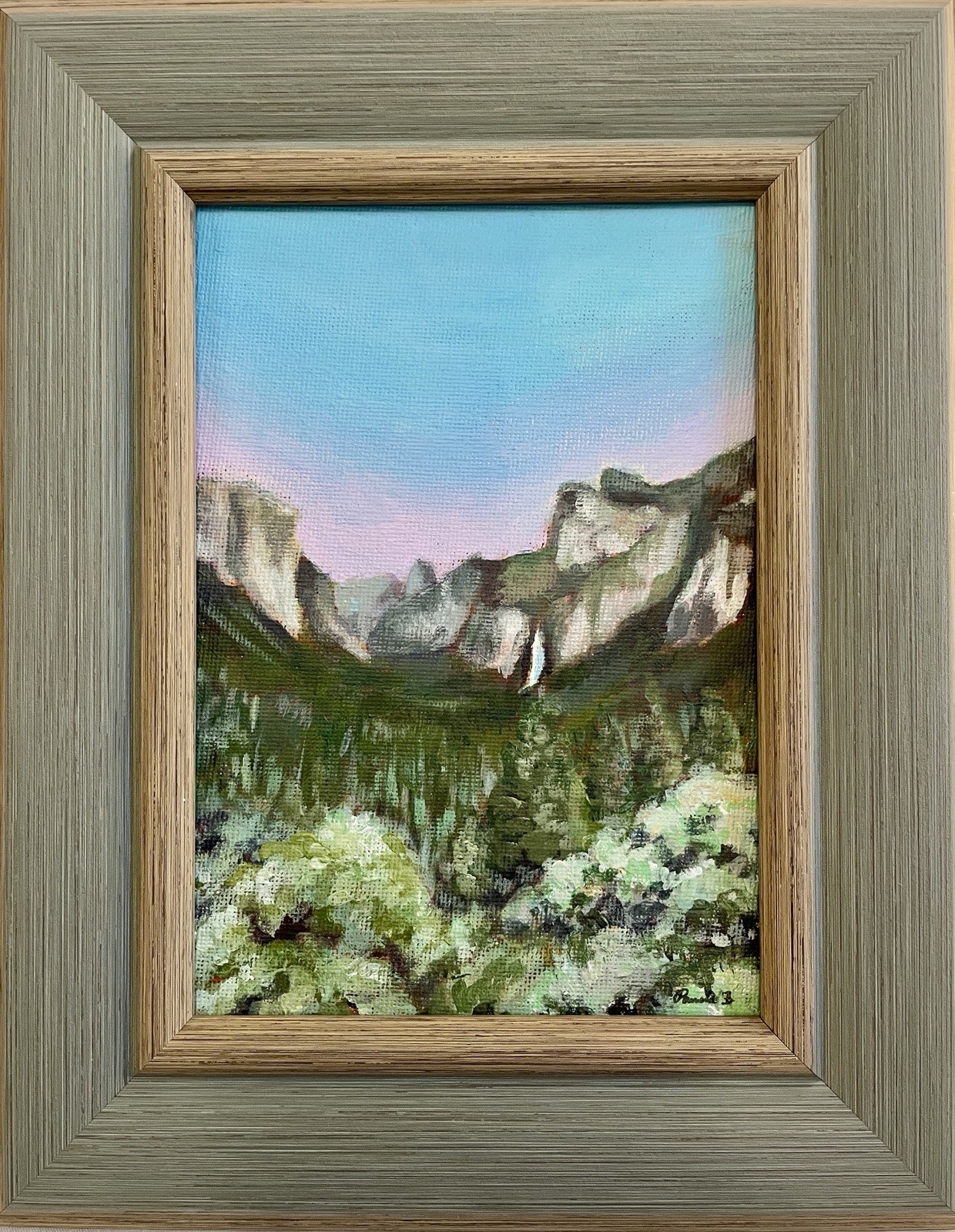 Yosemite Valley Sunset Original Painting Framed 5×7 Mountain Art