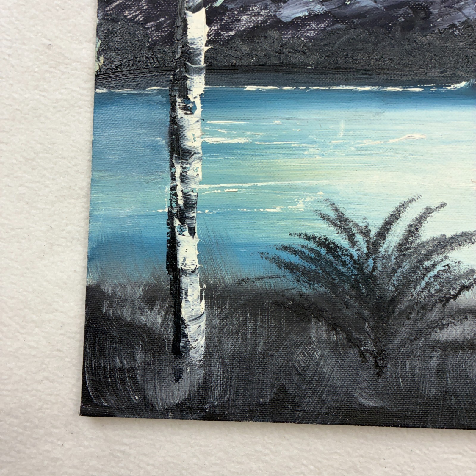 Winter Mountain Lake Original Painted Oil on Canvas Board 20×16 Unframed Signed