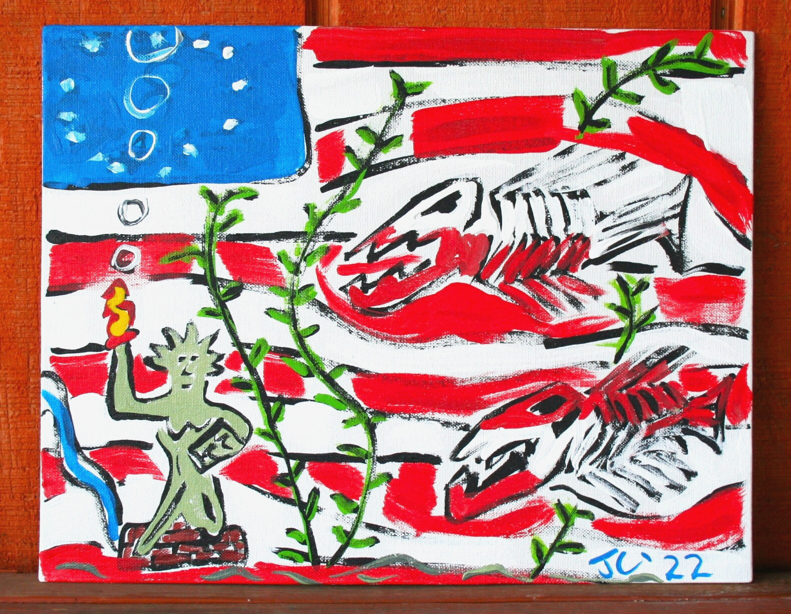LIBERTY FISH TANK Jr CHARLIE FAST OUTSIDER POLITICAL FOLK POP ART AMERICA FLAG
