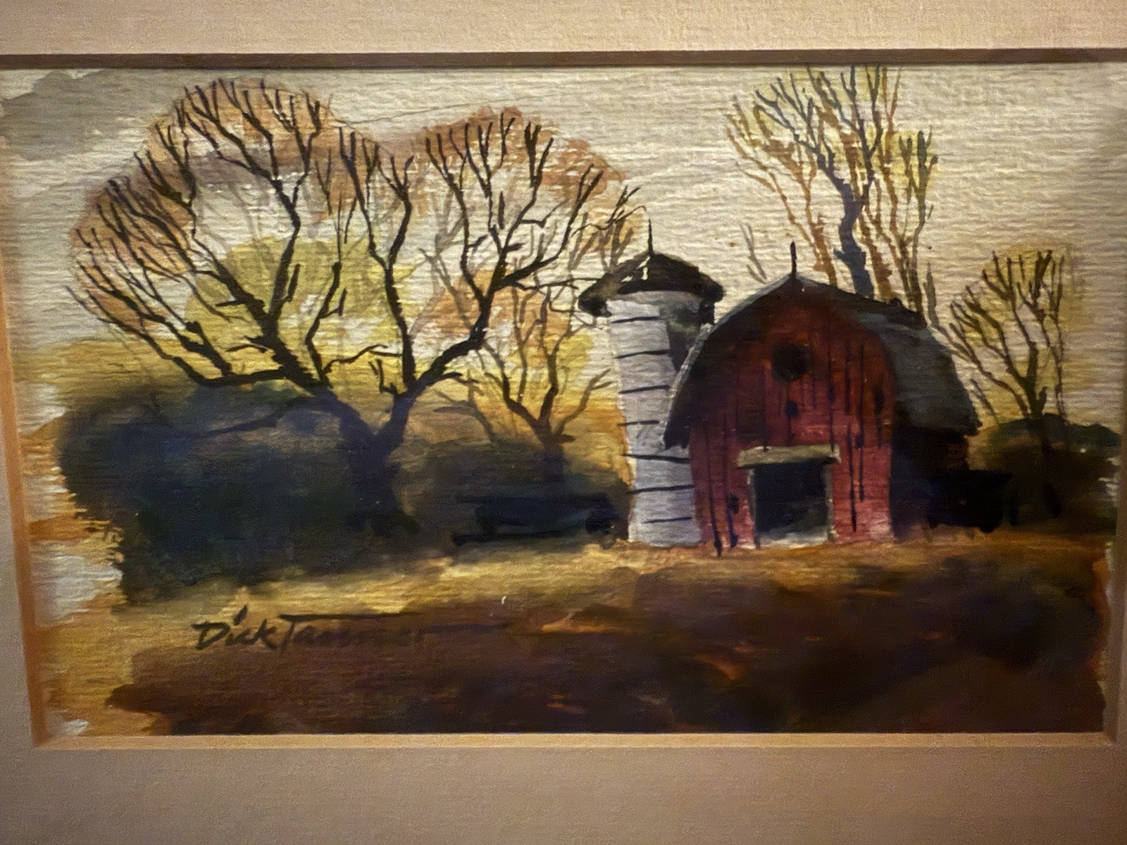 Original Signed Watercolor Painting Barn Landscape Framed Rustic Farm Art