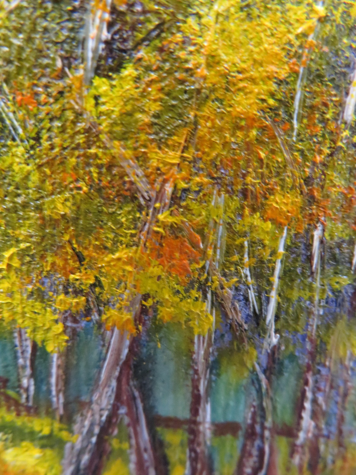 Original Acrylic Art Painting Signed Wood Frame Water Trees Autumn 7.5″ X 9.5″